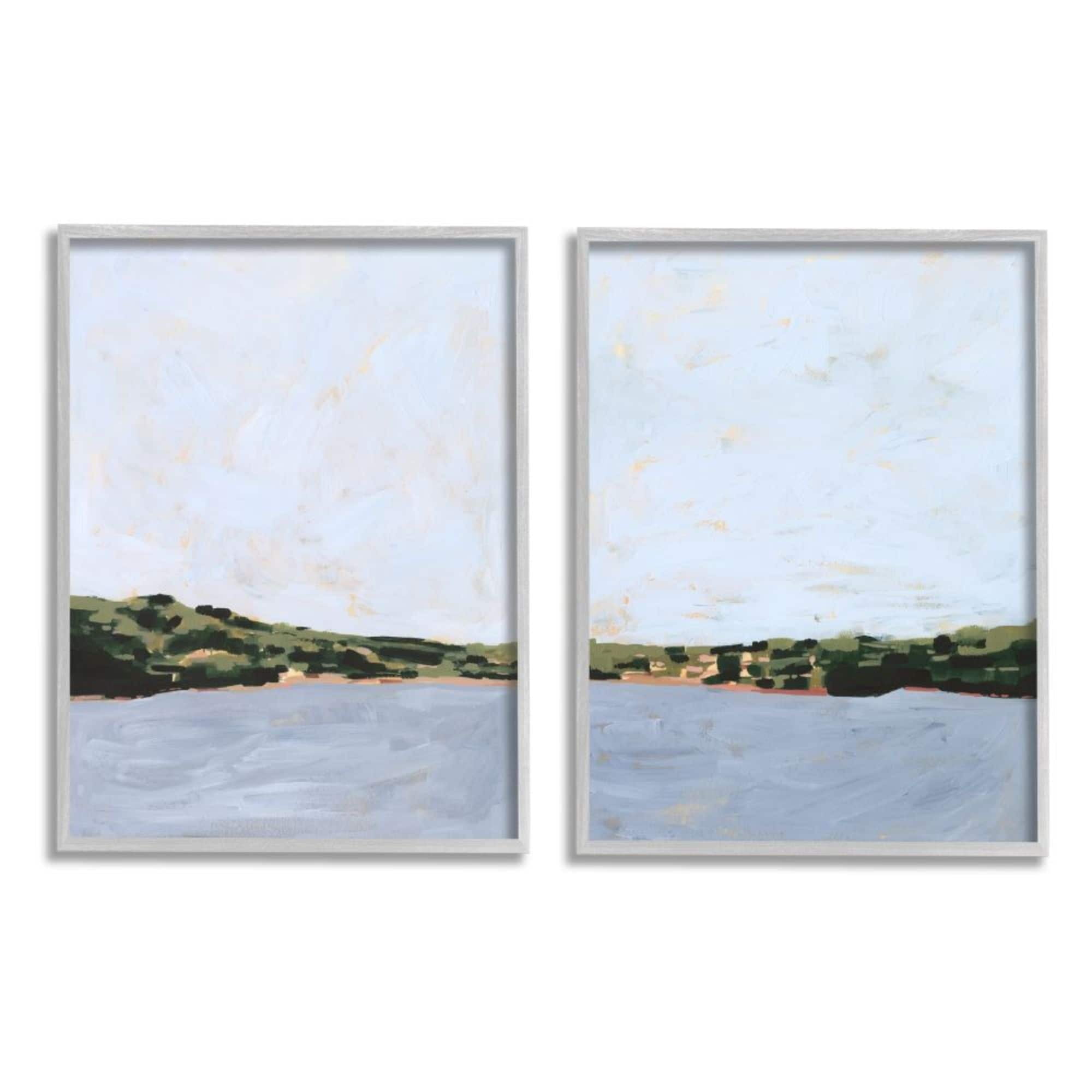 Stupell Industries Lake Shore Landscape with Soft Blue Sky Design by Victoria Borges, 2 Piece, 16" x 20", Gray Framed