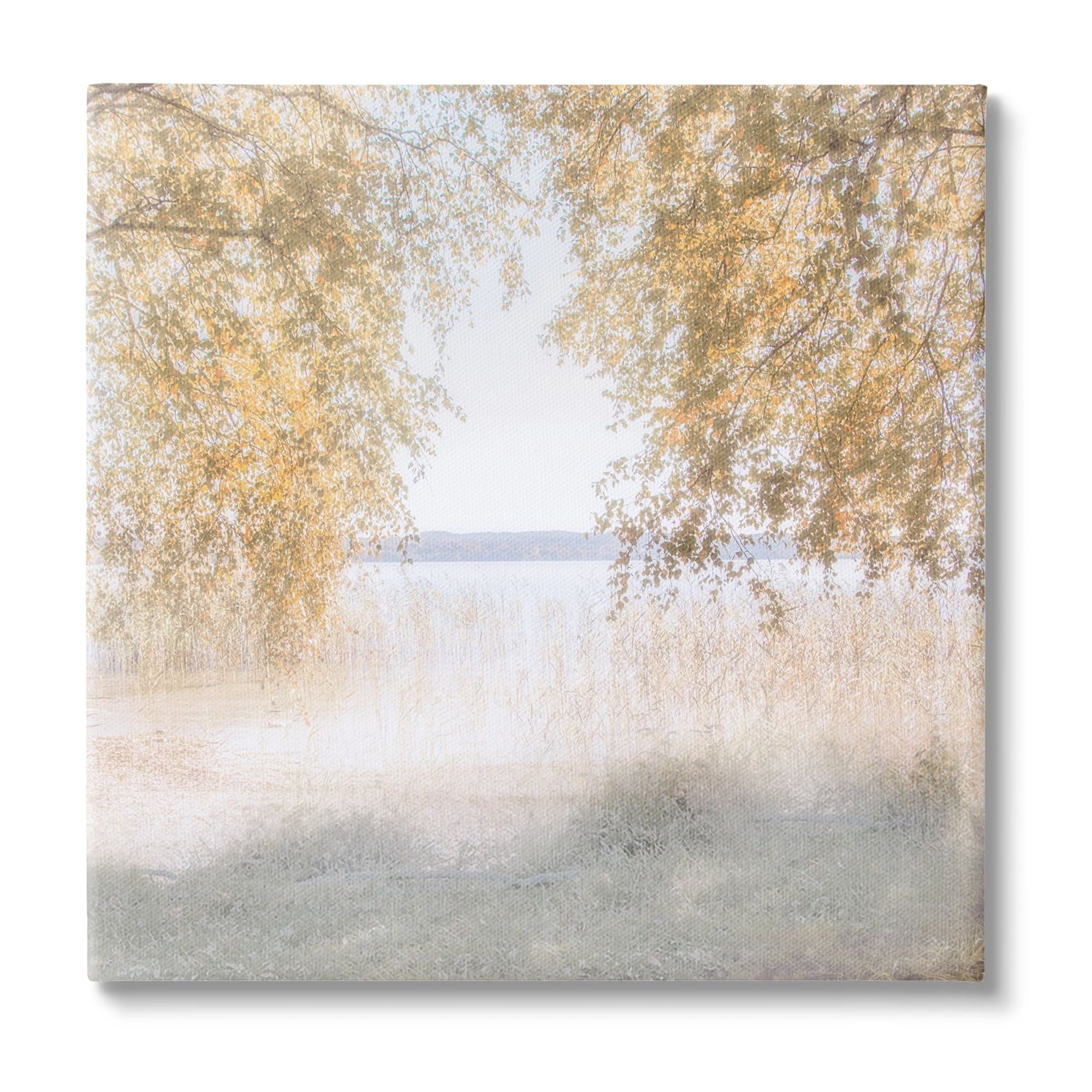 Stupell Industries Lake Shore Yellow Foliage Trees Distant Mountains Canvas Wall Art, 36 x 36, Design by Irene Weisz
