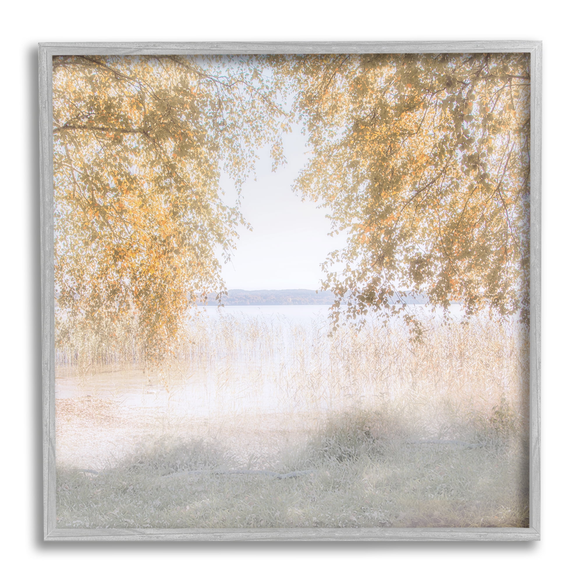 Stupell Industries Lake Shore Yellow Foliage Trees Distant Mountains Framed Wall Art, 12 x 12, Design by Irene Weisz