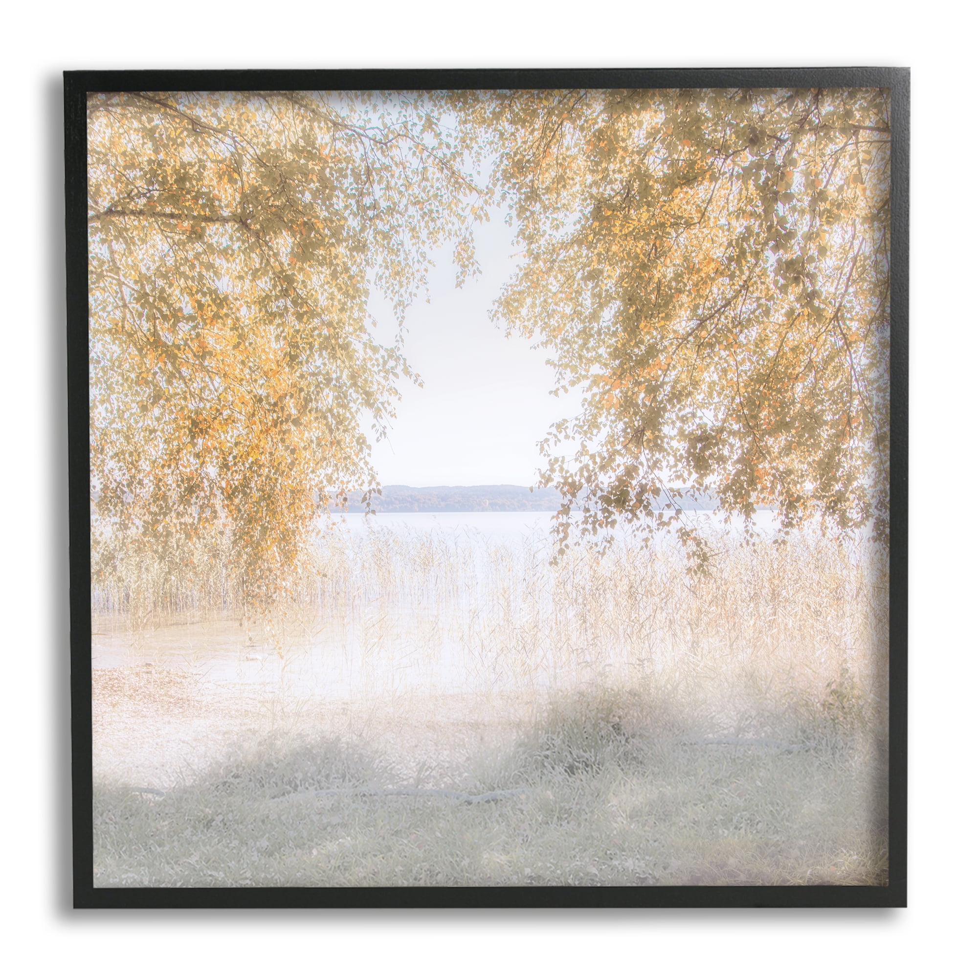 Stupell Industries Lake Shore Yellow Foliage Trees Distant Mountains Framed Wall Art, 24 x 24, Design by Irene Weisz