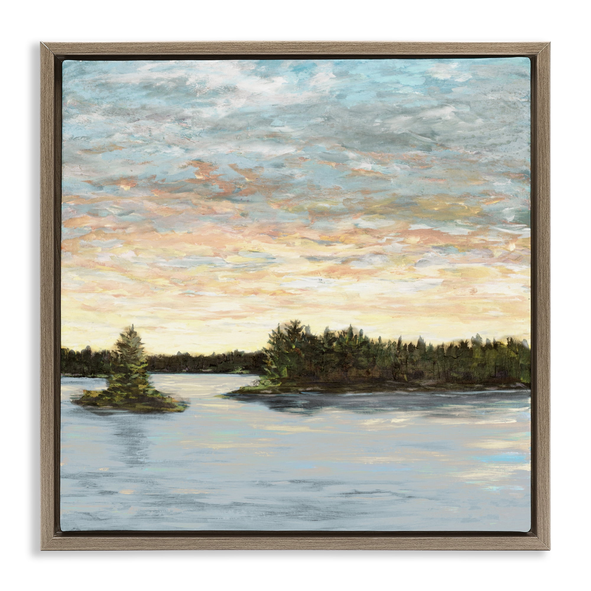 Stupell Industries Lake Shore at Sundown Brown Framed Floater Canvas Wall Art, design by Julie DeRice