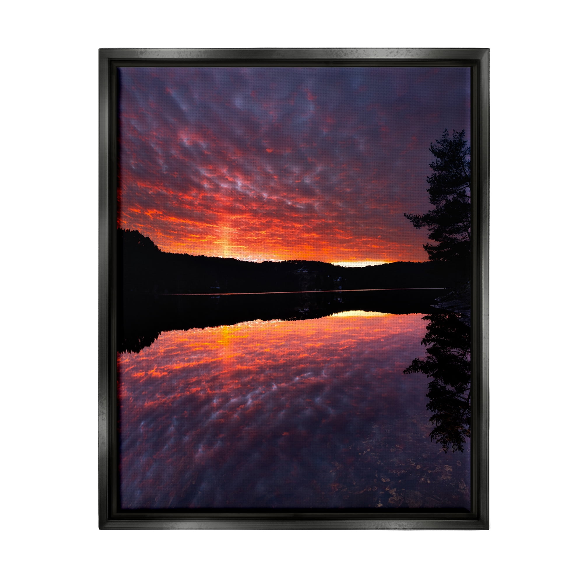 Stupell Industries Lake Sunset Reflection Nature Photography Black Floater Framed Art Print Wall Art, 25 x 31