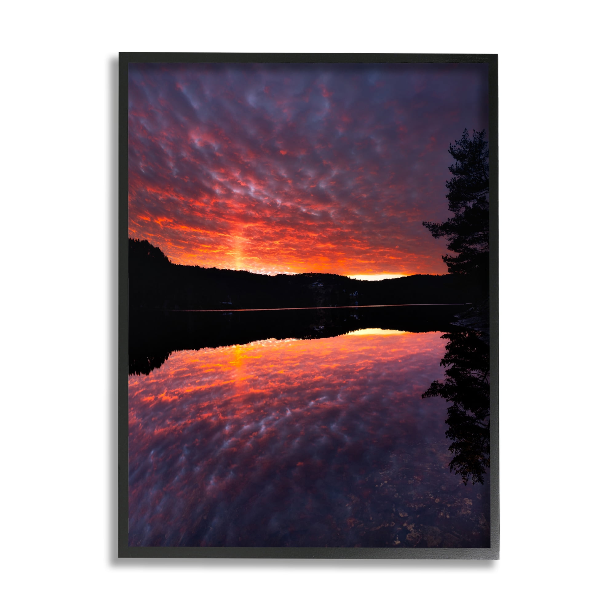 Stupell Industries Lake Sunset Reflection Nature Photography Black Framed Art Print Wall Art, 16 x 20