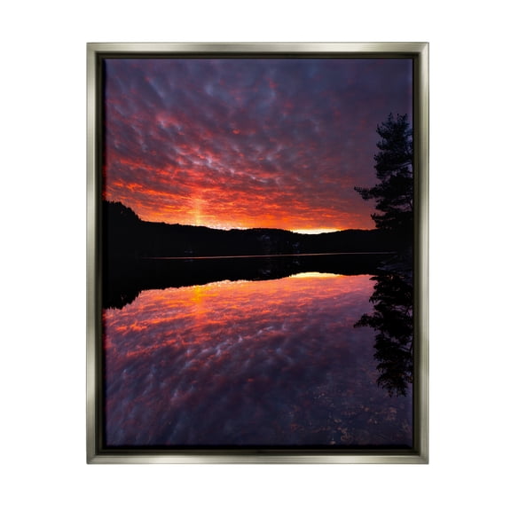 Stupell Industries Lake Sunset Reflection Nature Photography Gray Floater Framed Art Print Wall Art, 17 x 21