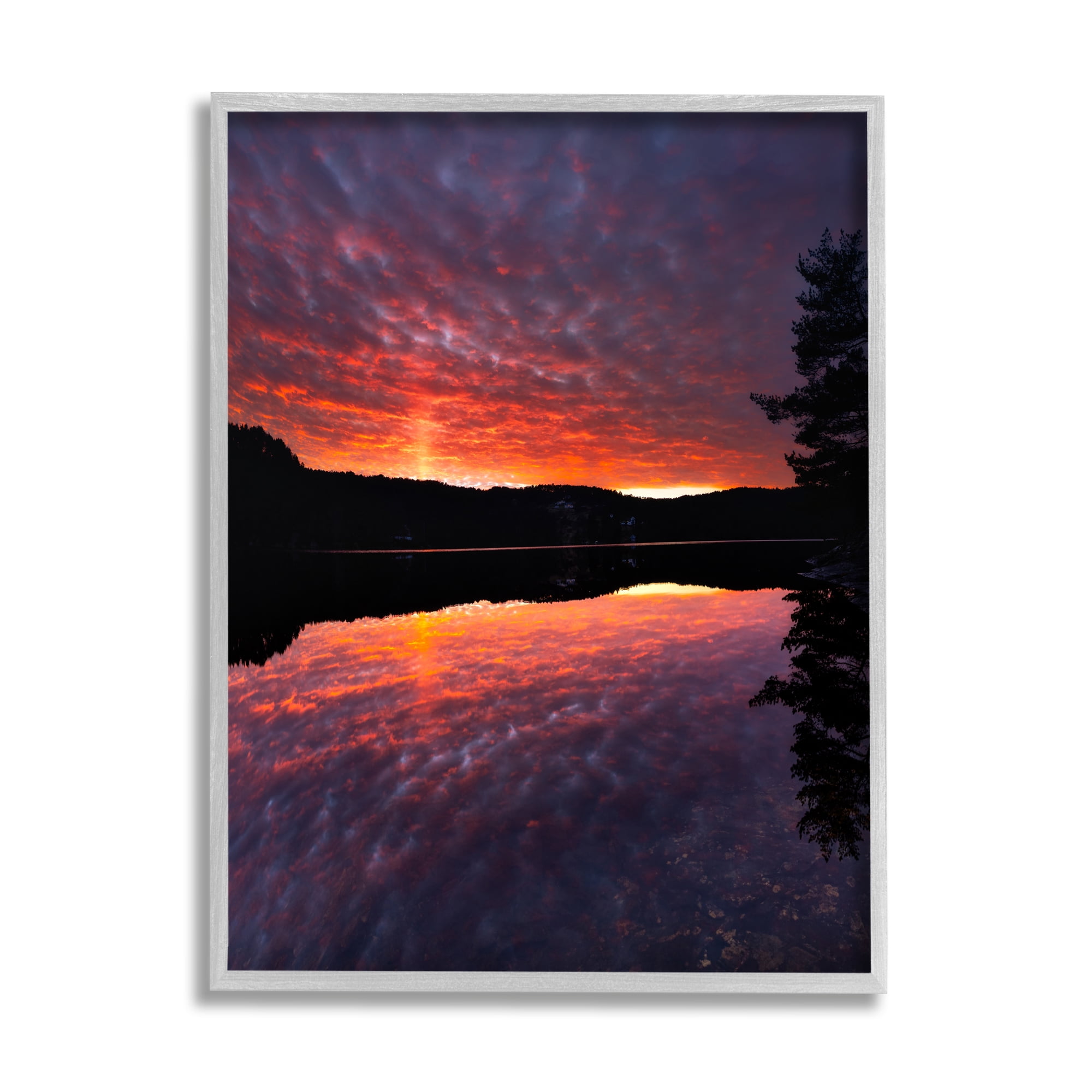 Stupell Industries Lake Sunset Reflection Nature Photography Gray Framed Art Print Wall Art, 24 x 30