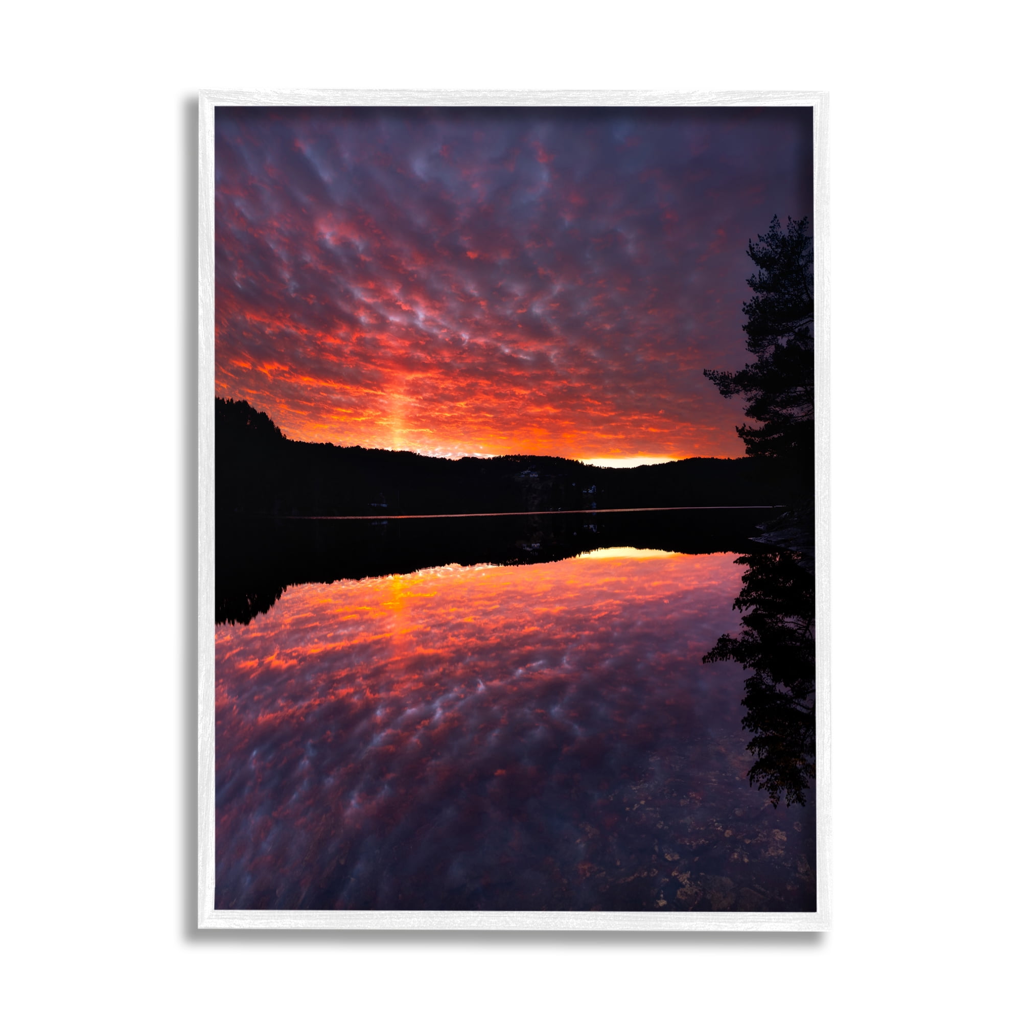 Stupell Industries Lake Sunset Reflection Nature Photography White Framed Art Print Wall Art, 16 x 20