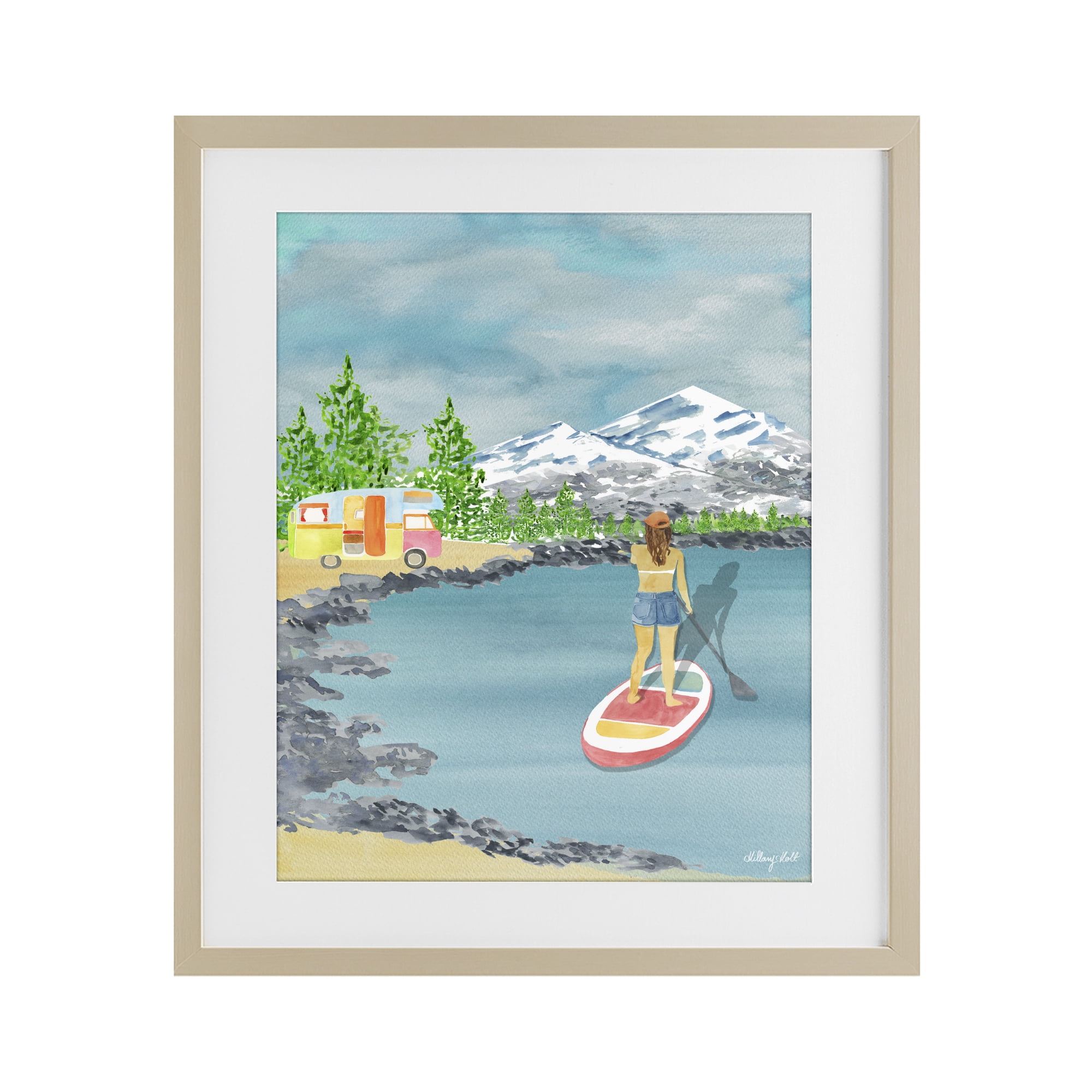 Stupell Industries Lake Tahoe Paddle Boarding Birch Framed Print Under Glass, design by Hillary Holt