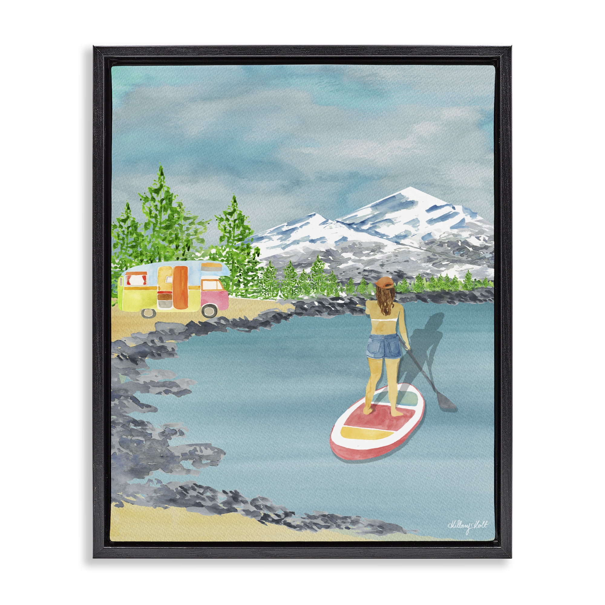 Stupell Industries Lake Tahoe Paddle Boarding Black Framed Floater Canvas Wall Art, design by Hillary Holt