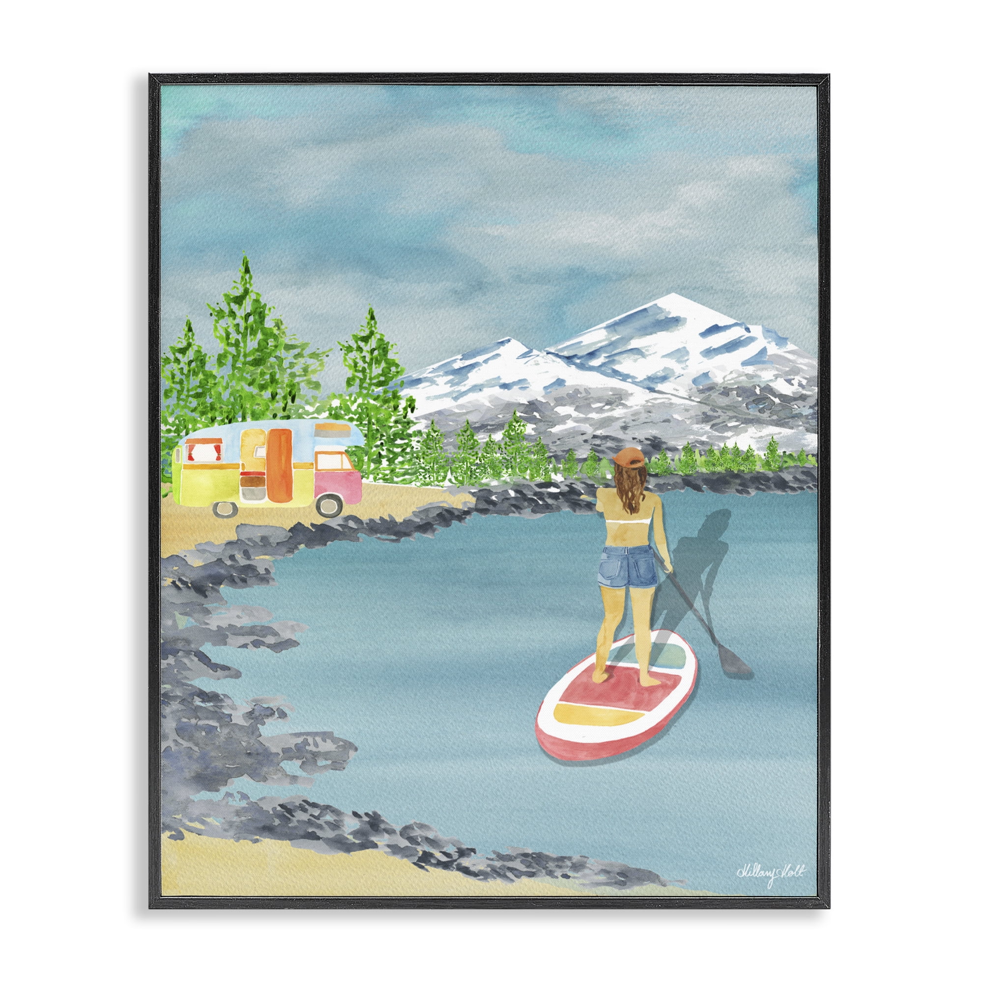 Stupell Industries Lake Tahoe Paddle Boarding Black Framed Giclee Art, design by Hillary Holt