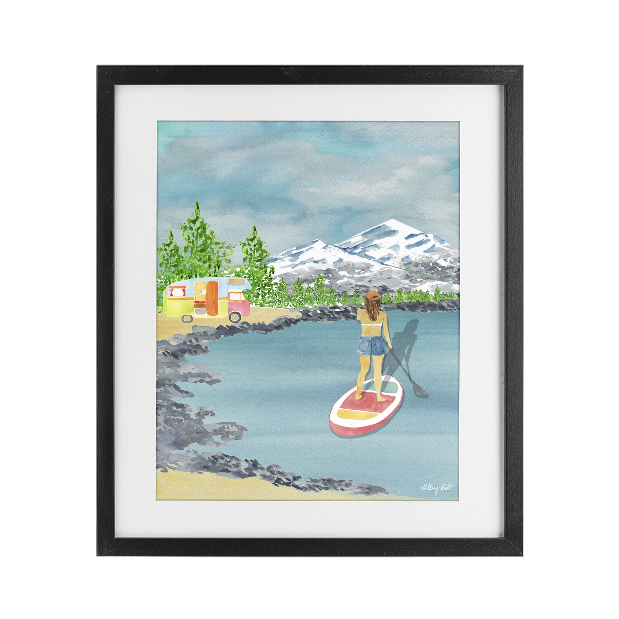 Stupell Industries Lake Tahoe Paddle Boarding Black Framed Print Under Glass, design by Hillary Holt