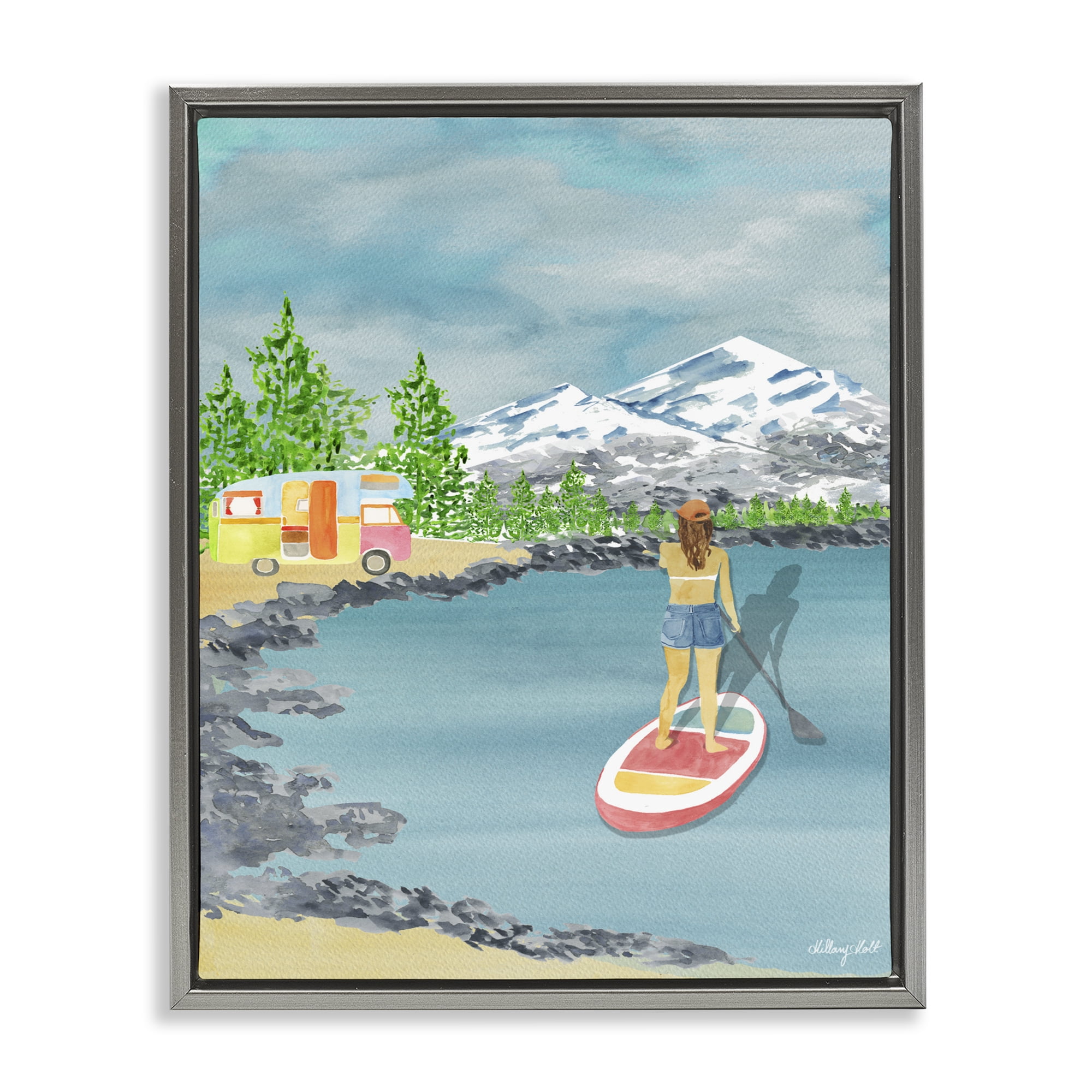 Stupell Industries Lake Tahoe Paddle Boarding Gray Framed Floater Canvas Wall Art, design by Hillary Holt