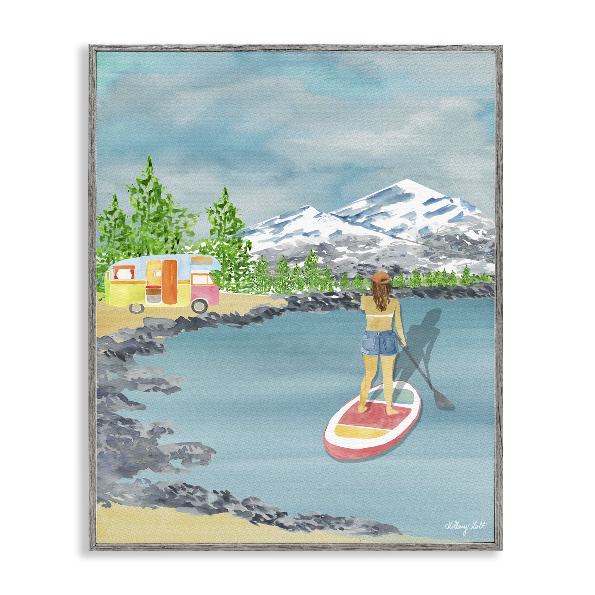 Stupell Industries Lake Tahoe Paddle Boarding Gray Framed Giclee Art, design by Hillary Holt