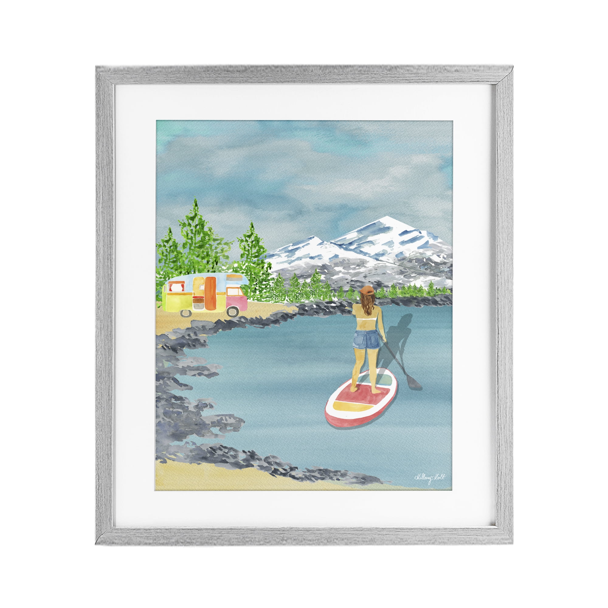 Stupell Industries Lake Tahoe Paddle Boarding Gray Framed Print Under Glass, design by Hillary Holt