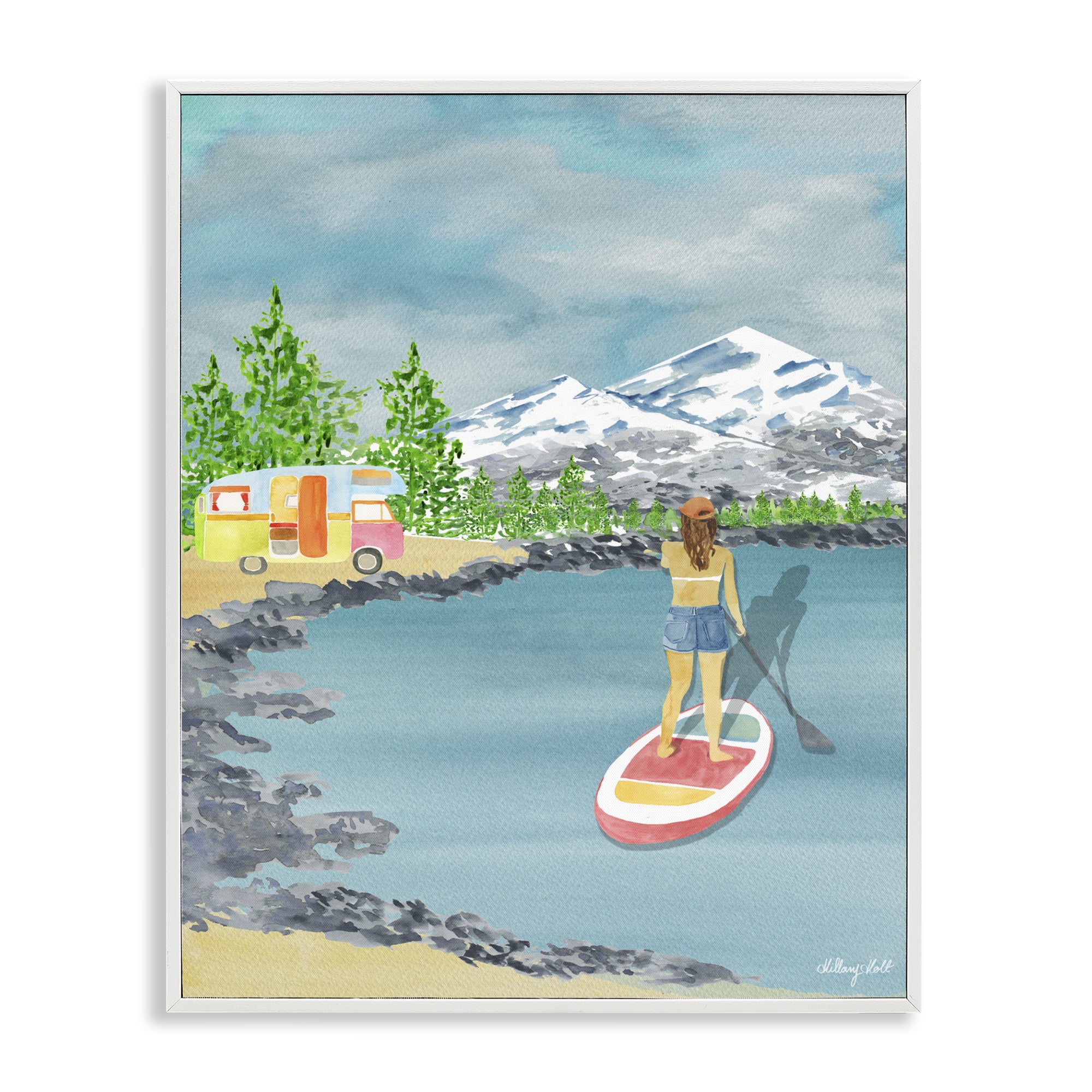 Stupell Industries Lake Tahoe Paddle Boarding White Framed Giclee Art, design by Hillary Holt
