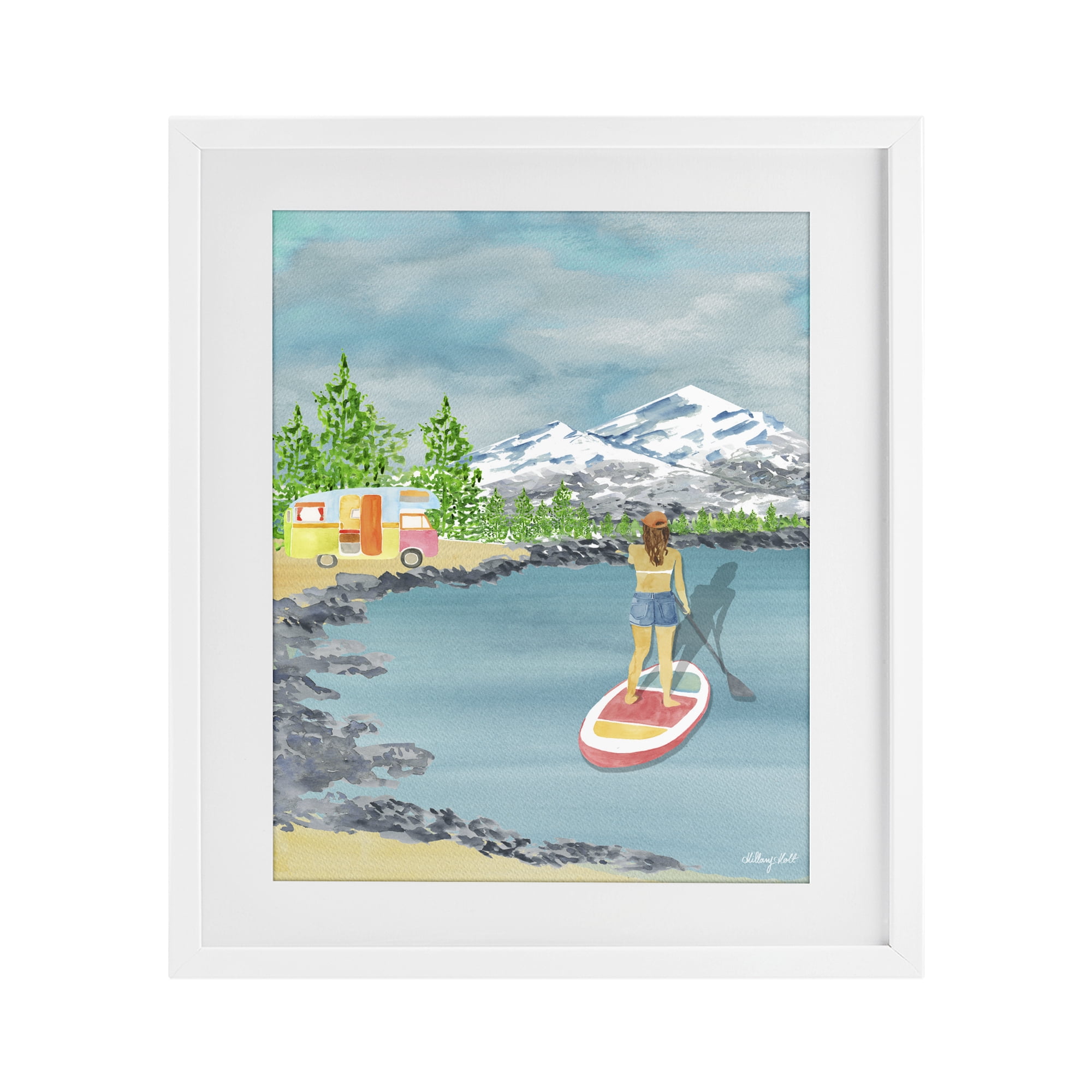 Stupell Industries Lake Tahoe Paddle Boarding White Framed Print Under Glass, design by Hillary Holt