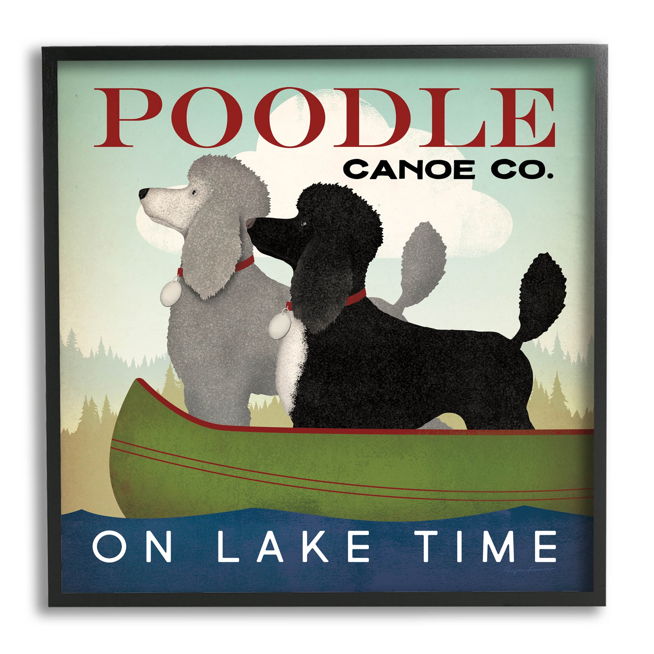 Stupell Industries Lake Time Canoe Poodles Graphic Art Black Framed Art Print Wall Art, Design by Ryan Fowler