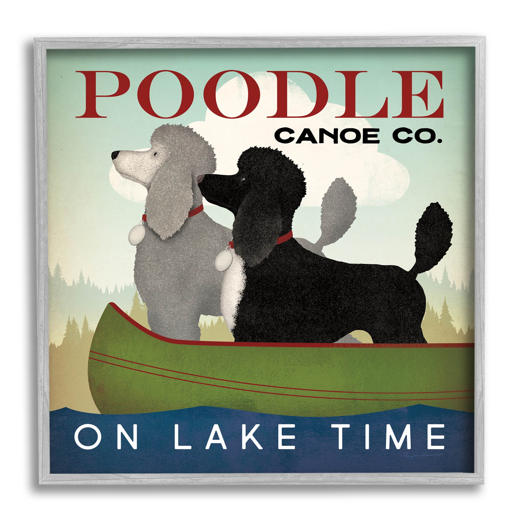 Stupell Industries Lake Time Canoe Poodles Graphic Art Gray Framed Art Print Wall Art, Design by Ryan Fowler
