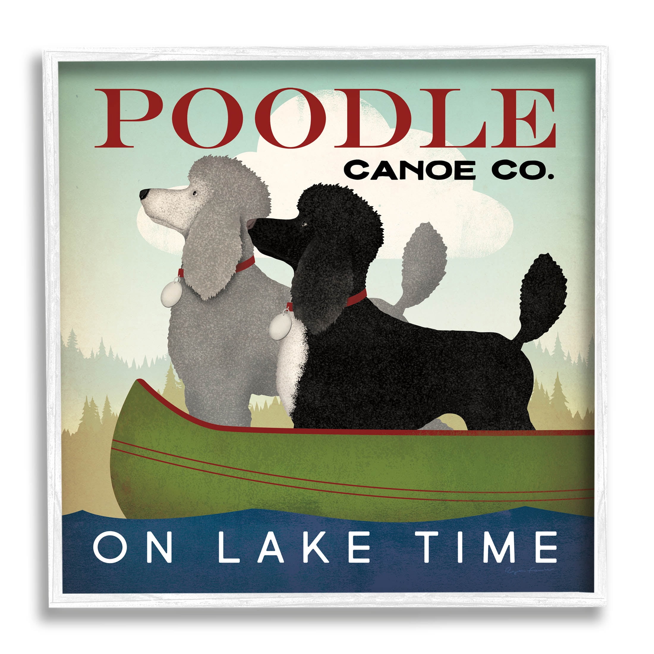 Stupell Industries Lake Time Canoe Poodles Graphic Art White Framed Art Print Wall Art, Design by Ryan Fowler