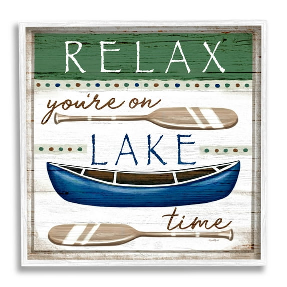 Stupell Industries Lake Time Rustic Canoe Paddle Phrase Graphic Art White Framed Art Print Wall Art, Design by Elizabeth Tyndall