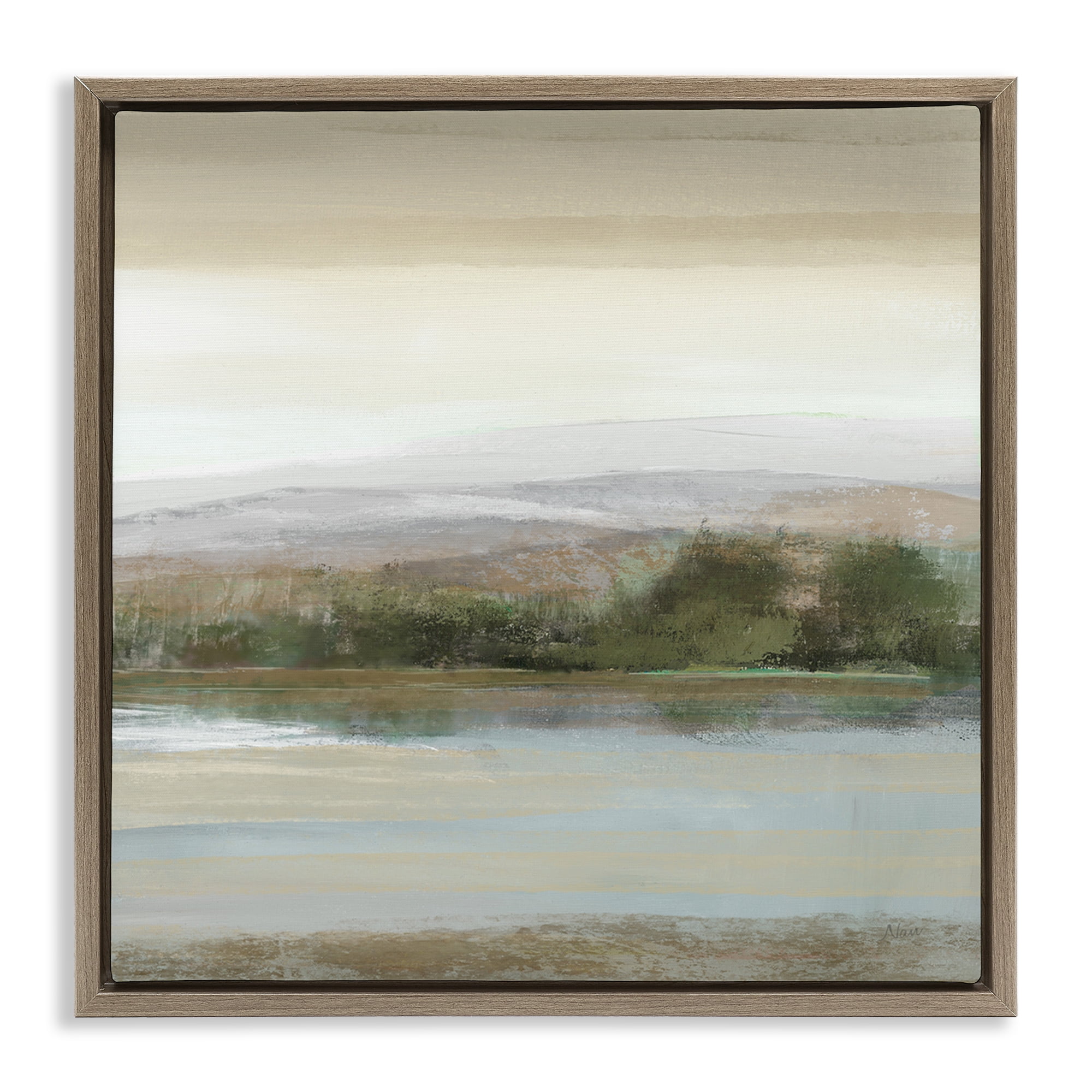 Stupell Industries Lake View Atmosphere Landscape Painting Brown Floater Framed Canvas Art Print Wall Art, 25 x 25