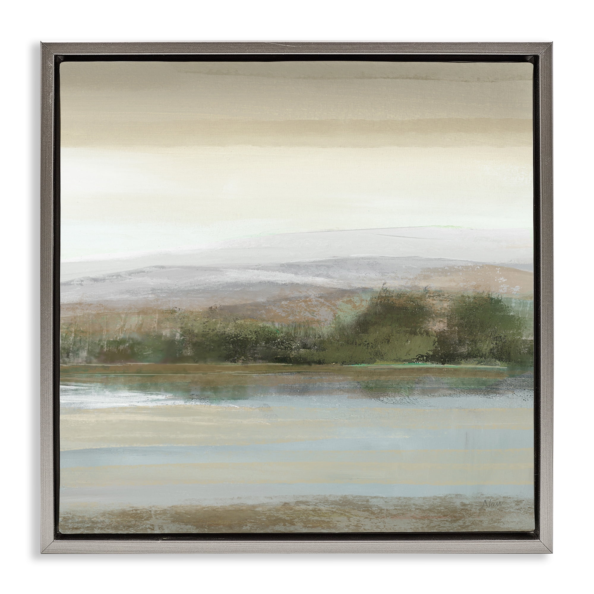 Stupell Industries Lake View Atmosphere Landscape Painting Gray Floater Framed Canvas Art Print Wall Art, 25 x 25