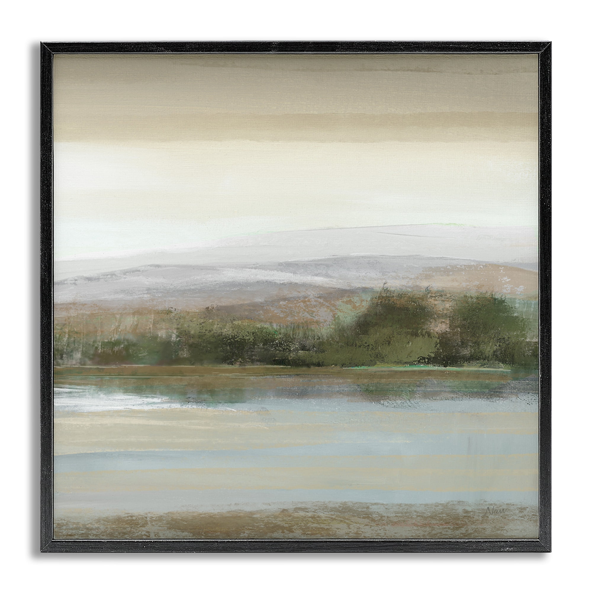Stupell Industries Lake View Atmosphere Landscape Painting Gray Framed Art Print Wall Art, 24 x 24