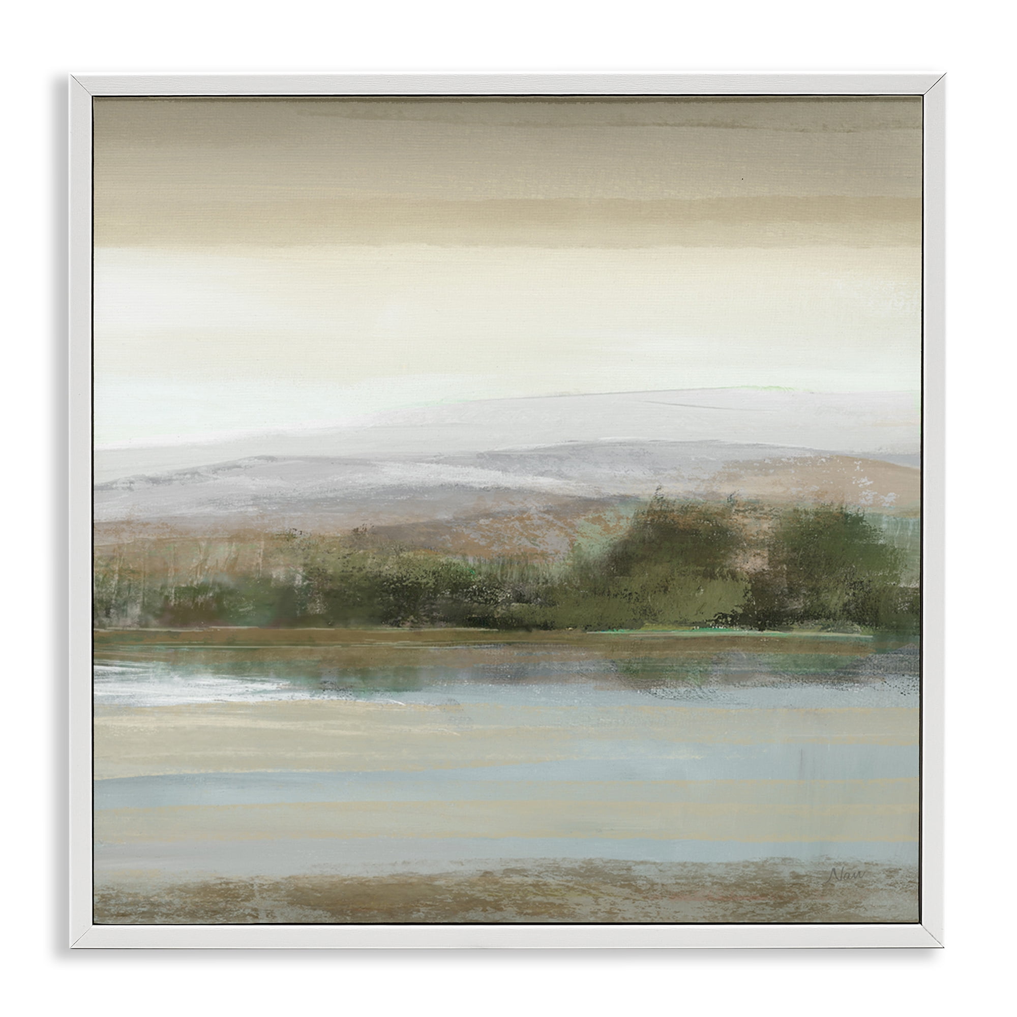 Stupell Industries Lake View Atmosphere Landscape Painting White Framed Art Print Wall Art, 24 x 24