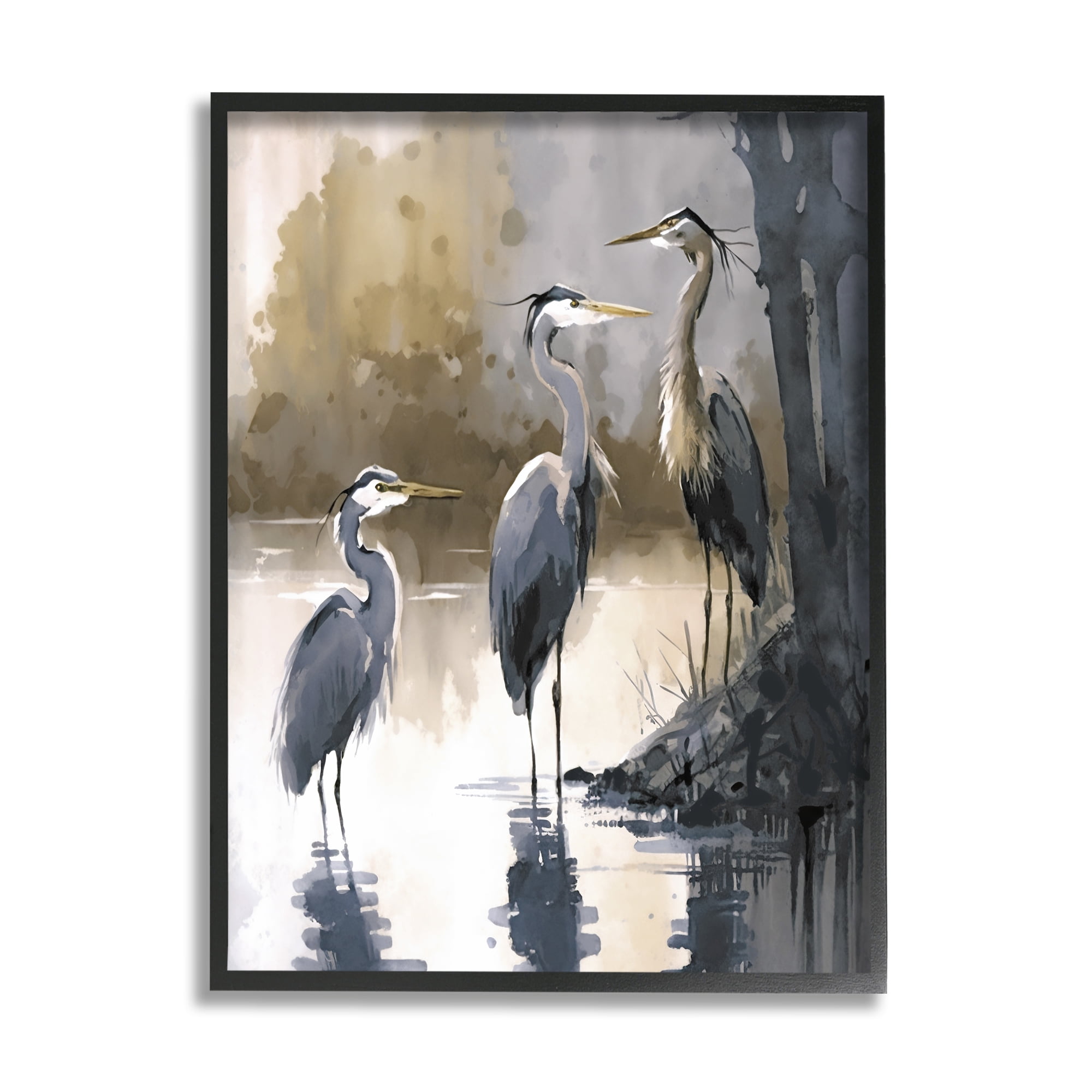 Stupell Industries Lake View Herons Animals & Insects Painting Black Framed Art Print Wall Art, 11 x 14