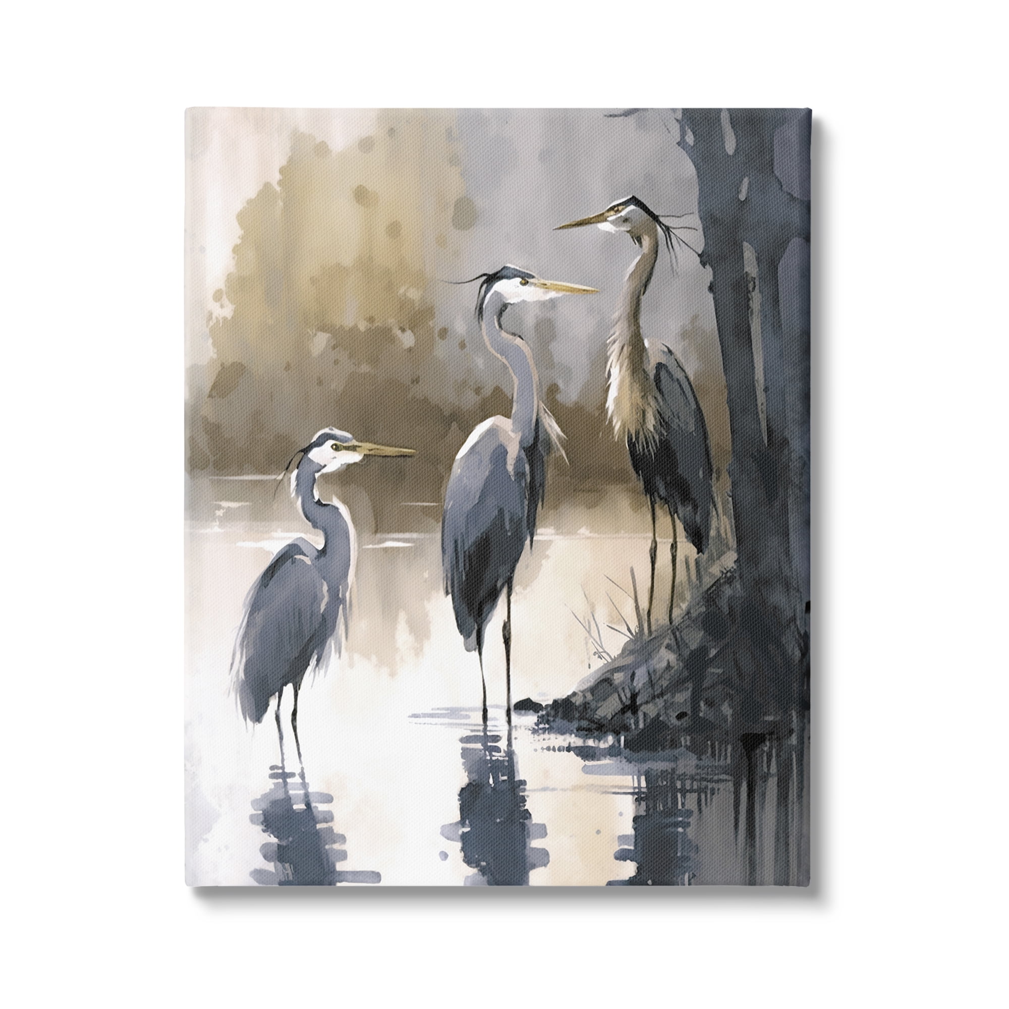 Stupell Industries Lake View Herons Animals & Insects Painting Gallery Wrapped Canvas Art Print Wall Art, 30 x 40