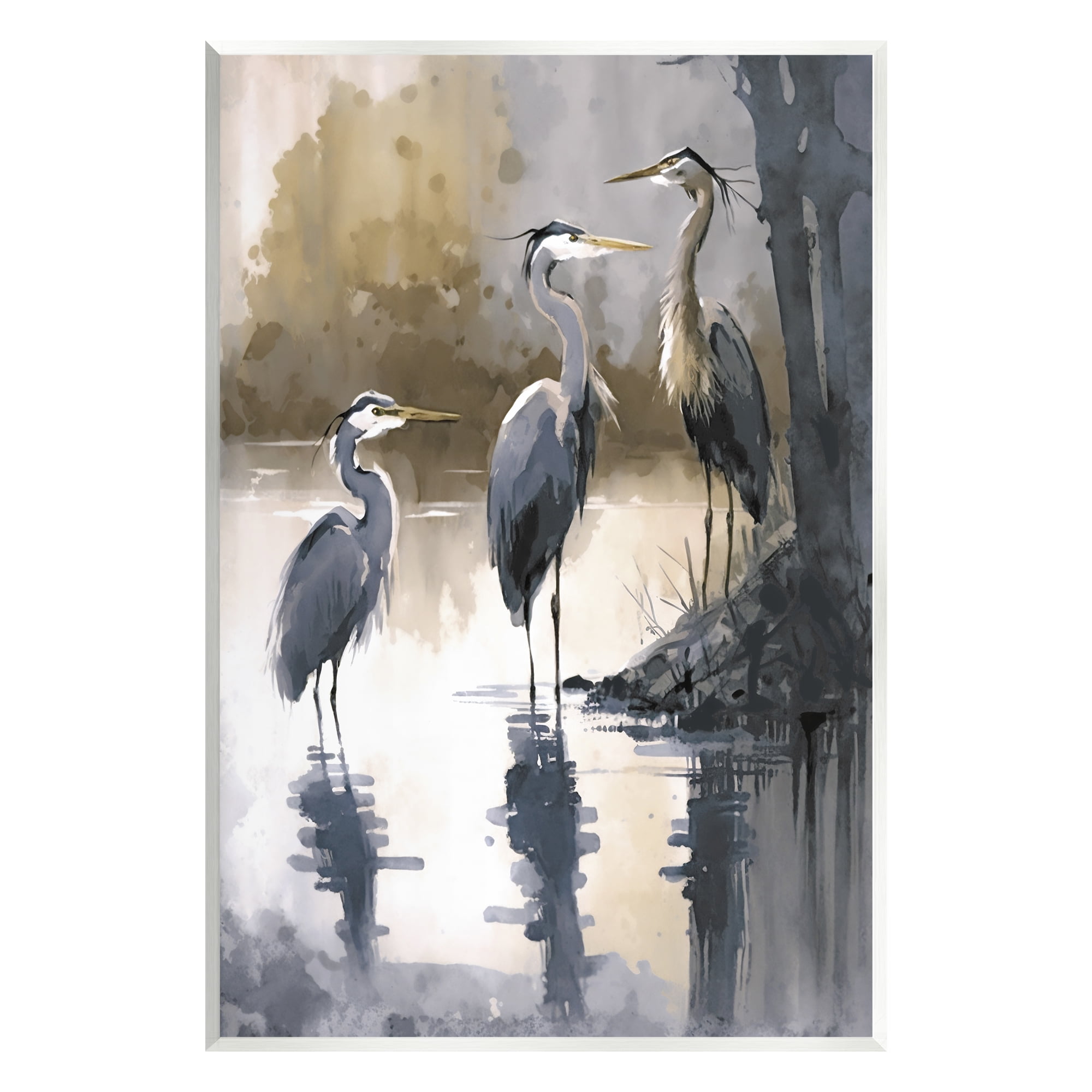 Stupell Industries Lake View Herons Animals & Insects Painting Unframed Art Print Wall Art, 13 x 19
