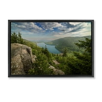Stupell Industries Lake View Over Mountains Landscape & Nature Photography Black Floater Framed Canvas Art Print Wall Art, 25 x 17