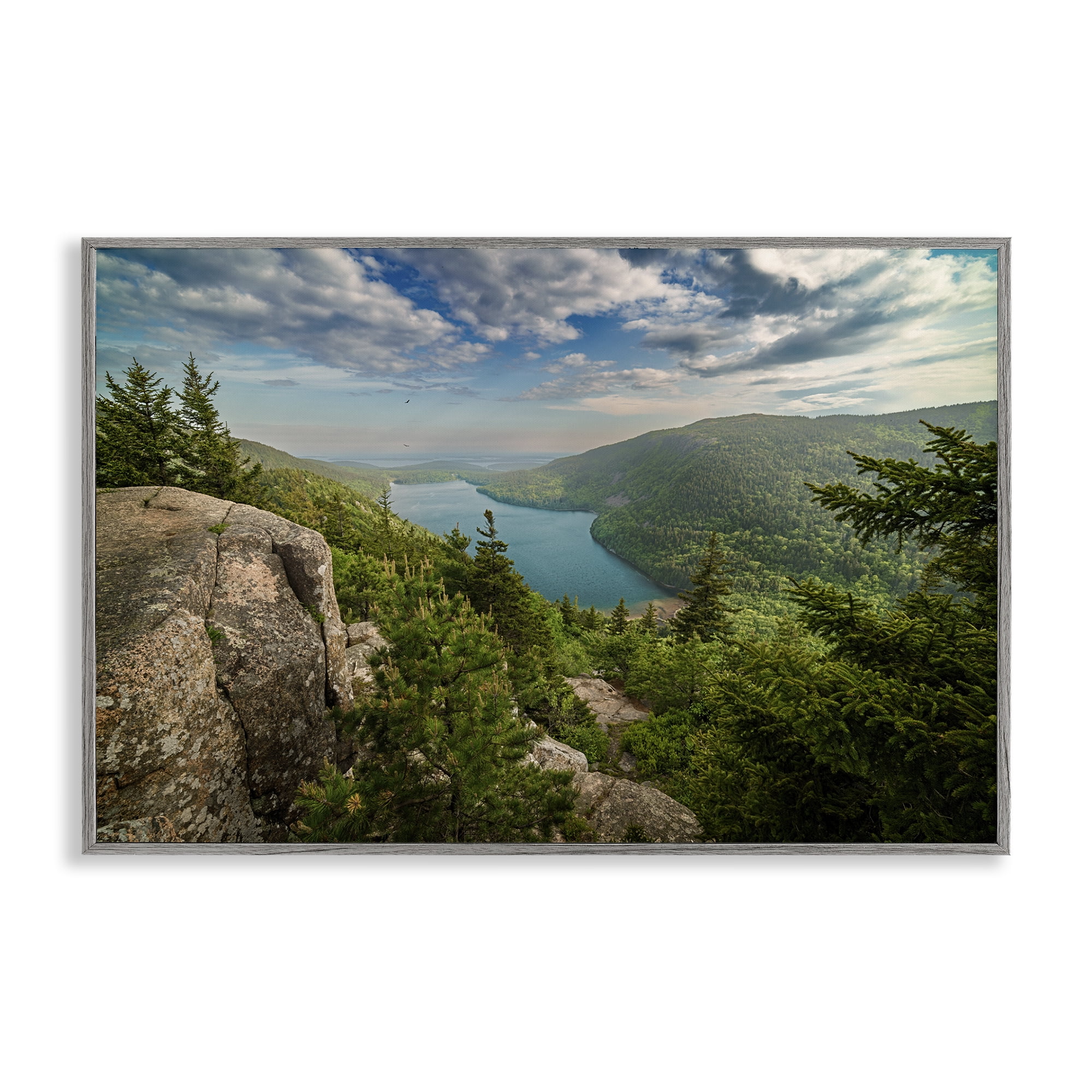 Stupell Industries Lake View Over Mountains Landscape & Nature Photography Gray Framed Art Print Wall Art, 30 x 20