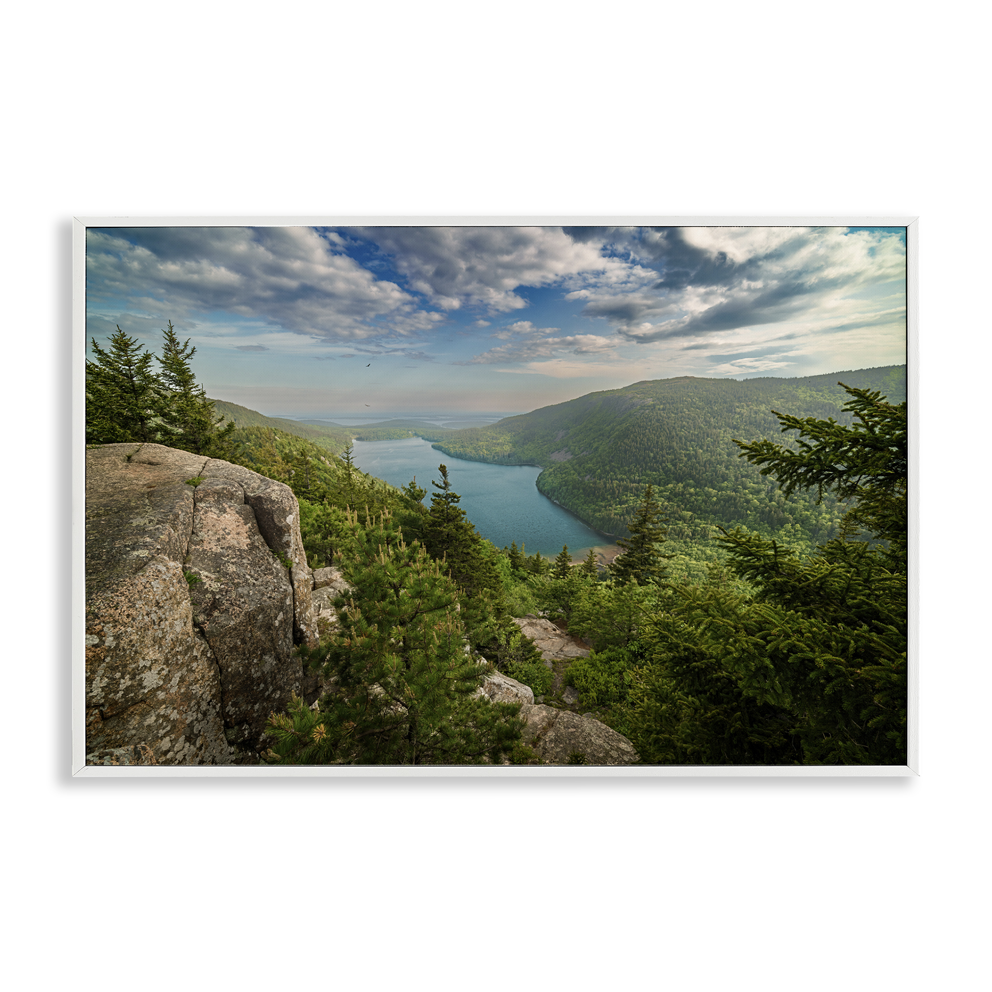 Stupell Industries Lake View Over Mountains Landscape & Nature Photography White Framed Art Print Wall Art, 24 x 16