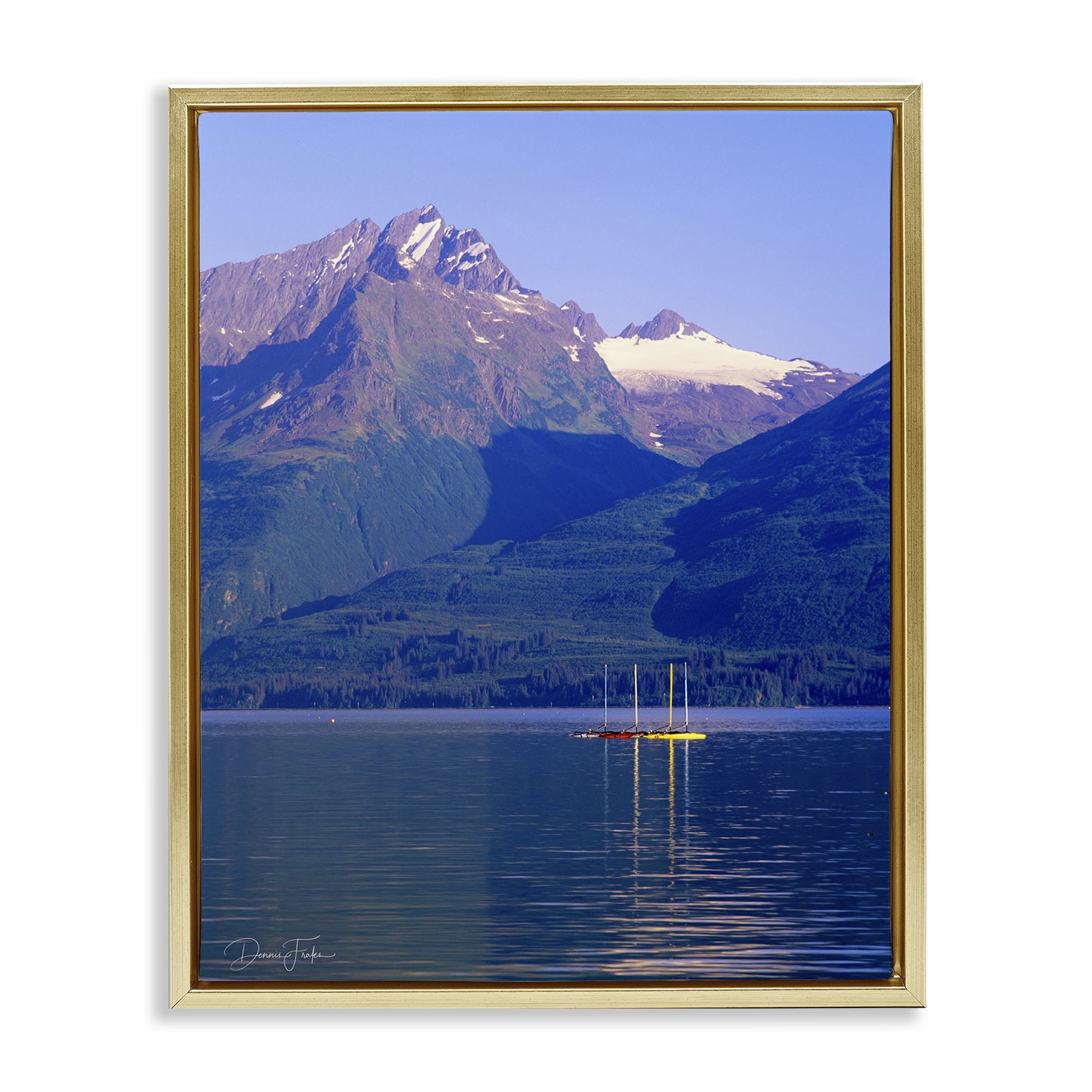 Stupell Industries Lake View Photography Landscape Photography Gold Floater Framed Art Print Wall Art, 25 x 31