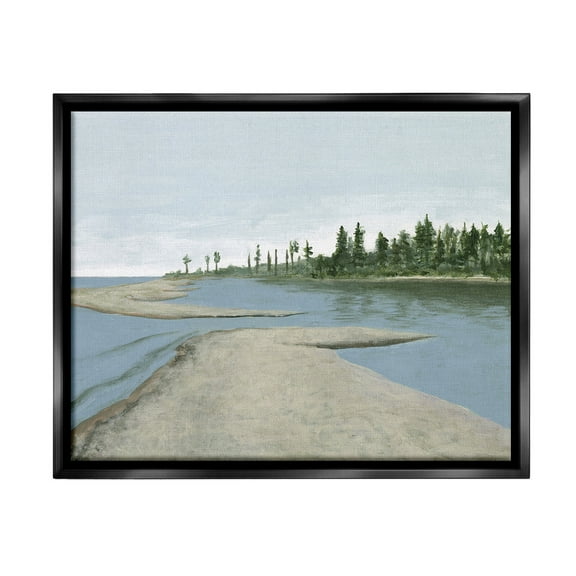 Stupell Industries Lake Waterfront Scenery Landscape Painting Black Floater Framed Canvas Art Print Wall Art, 21 x 17