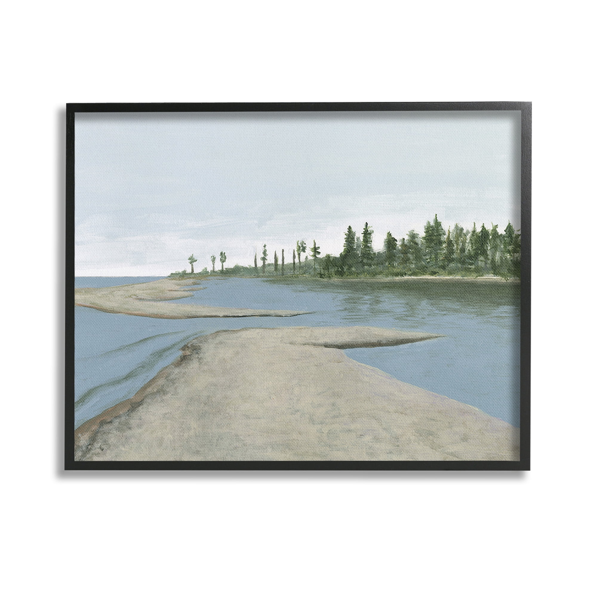 Stupell Industries Lake Waterfront Scenery Landscape Painting Black Framed Art Print Wall Art, 14 x 11