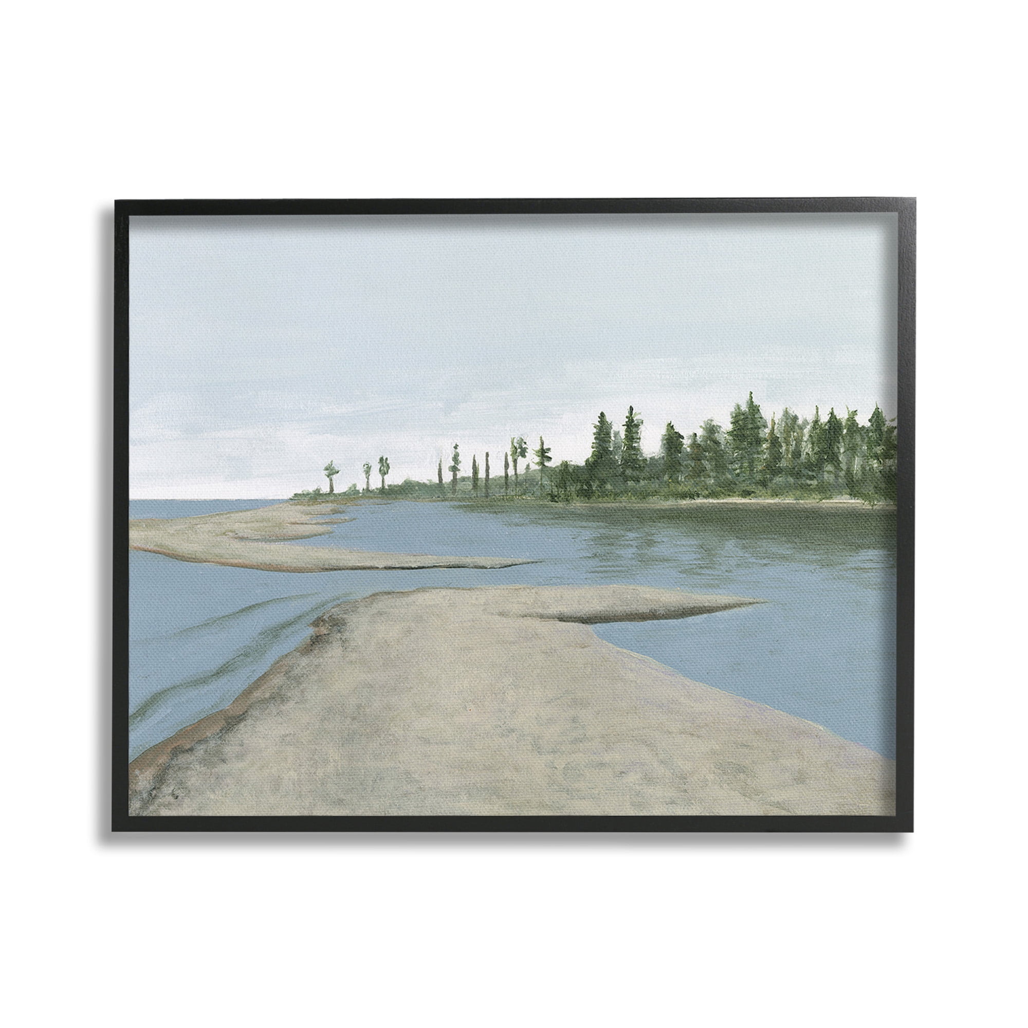 Stupell Industries Lake Waterfront Scenery Landscape Painting Black Framed Art Print Wall Art, 20 x 16