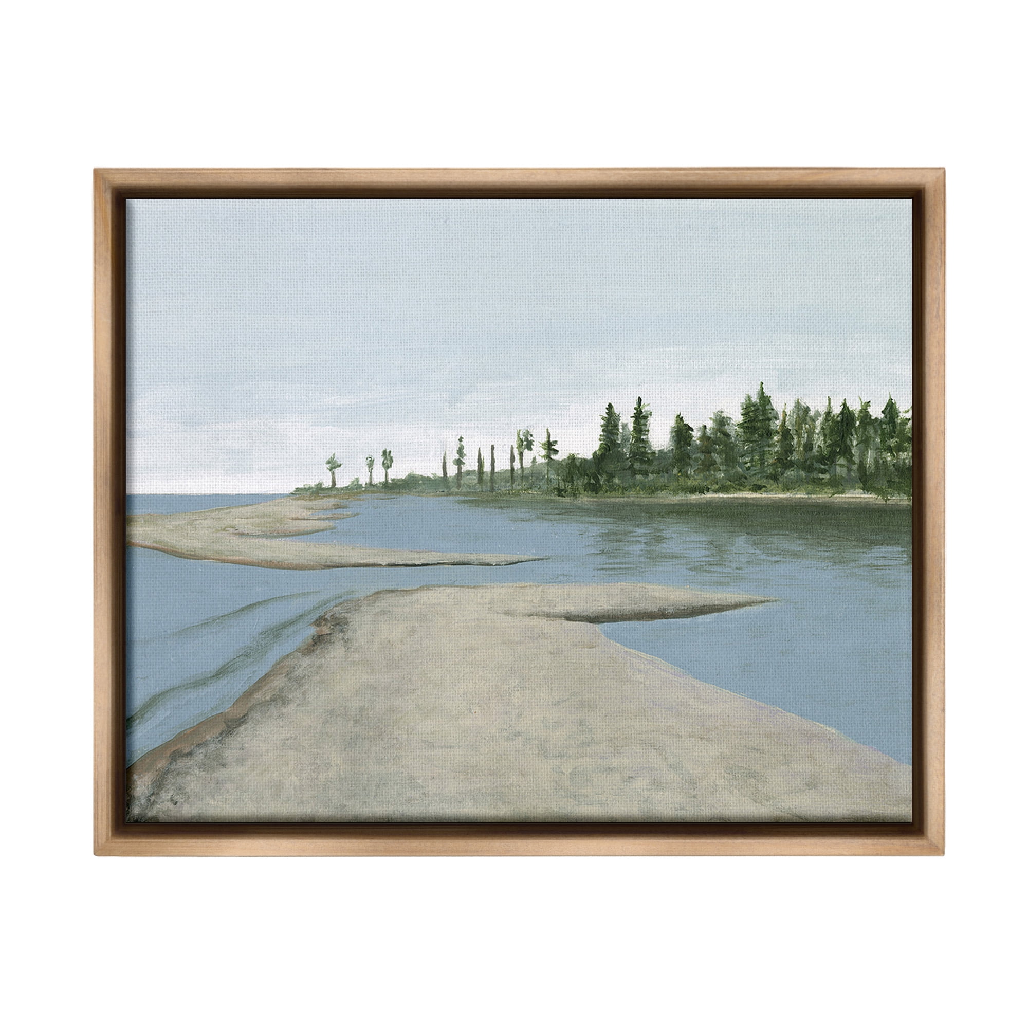 Stupell Industries Lake Waterfront Scenery Landscape Painting Brown Floater Framed Canvas Art Print Wall Art, 21 x 17