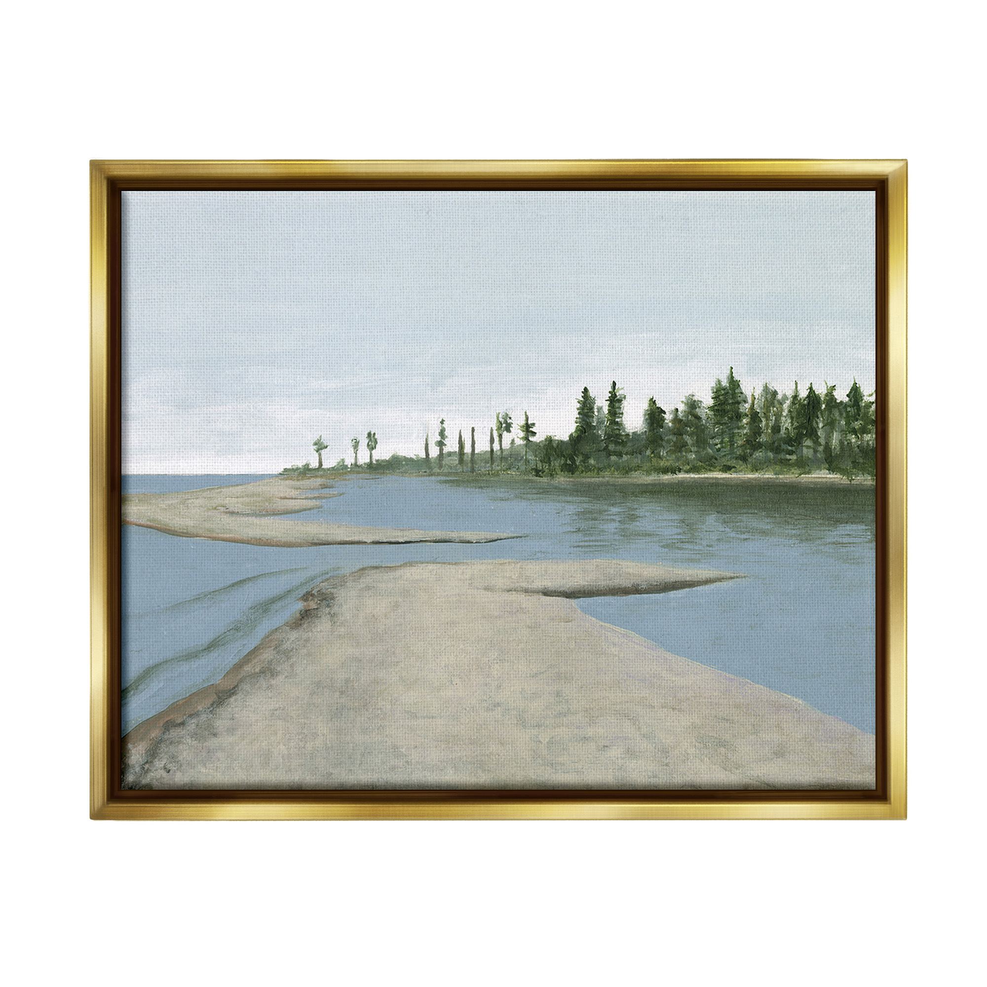 Stupell Industries Lake Waterfront Scenery Landscape Painting Gold Floater Framed Canvas Art Print Wall Art, 31 x 25