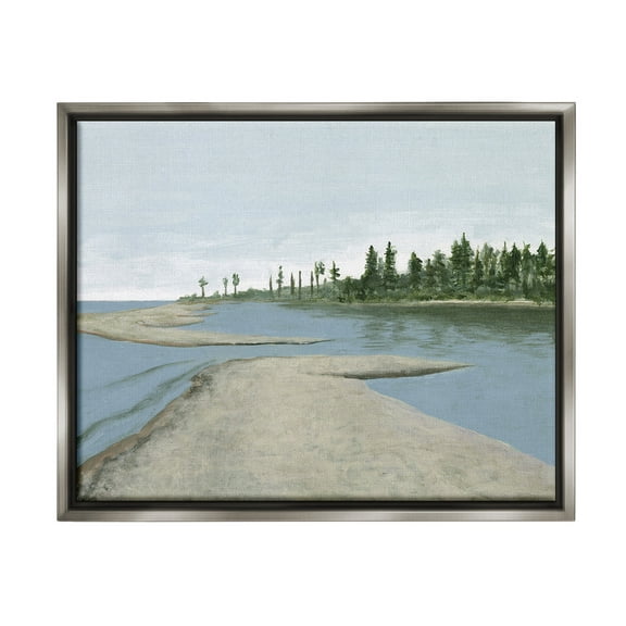 Stupell Industries Lake Waterfront Scenery Landscape Painting Gray Floater Framed Canvas Art Print Wall Art, 21 x 17