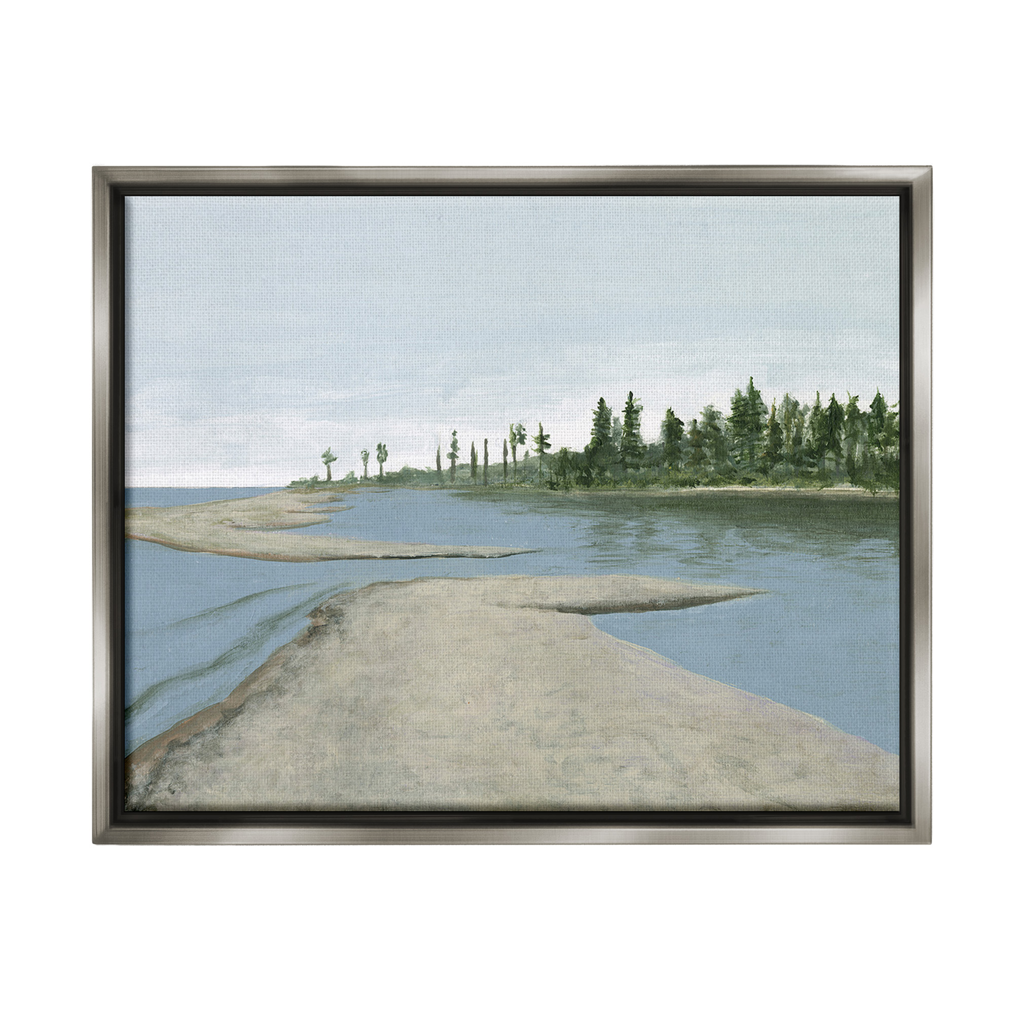 Stupell Industries Lake Waterfront Scenery Landscape Painting Gray Floater Framed Canvas Art Print Wall Art, 31 x 25
