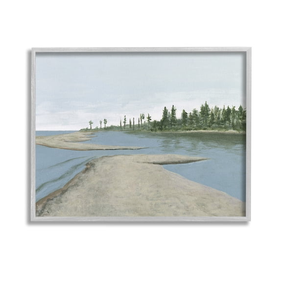 Stupell Industries Lake Waterfront Scenery Landscape Painting Gray Framed Art Print Wall Art, 14 x 11