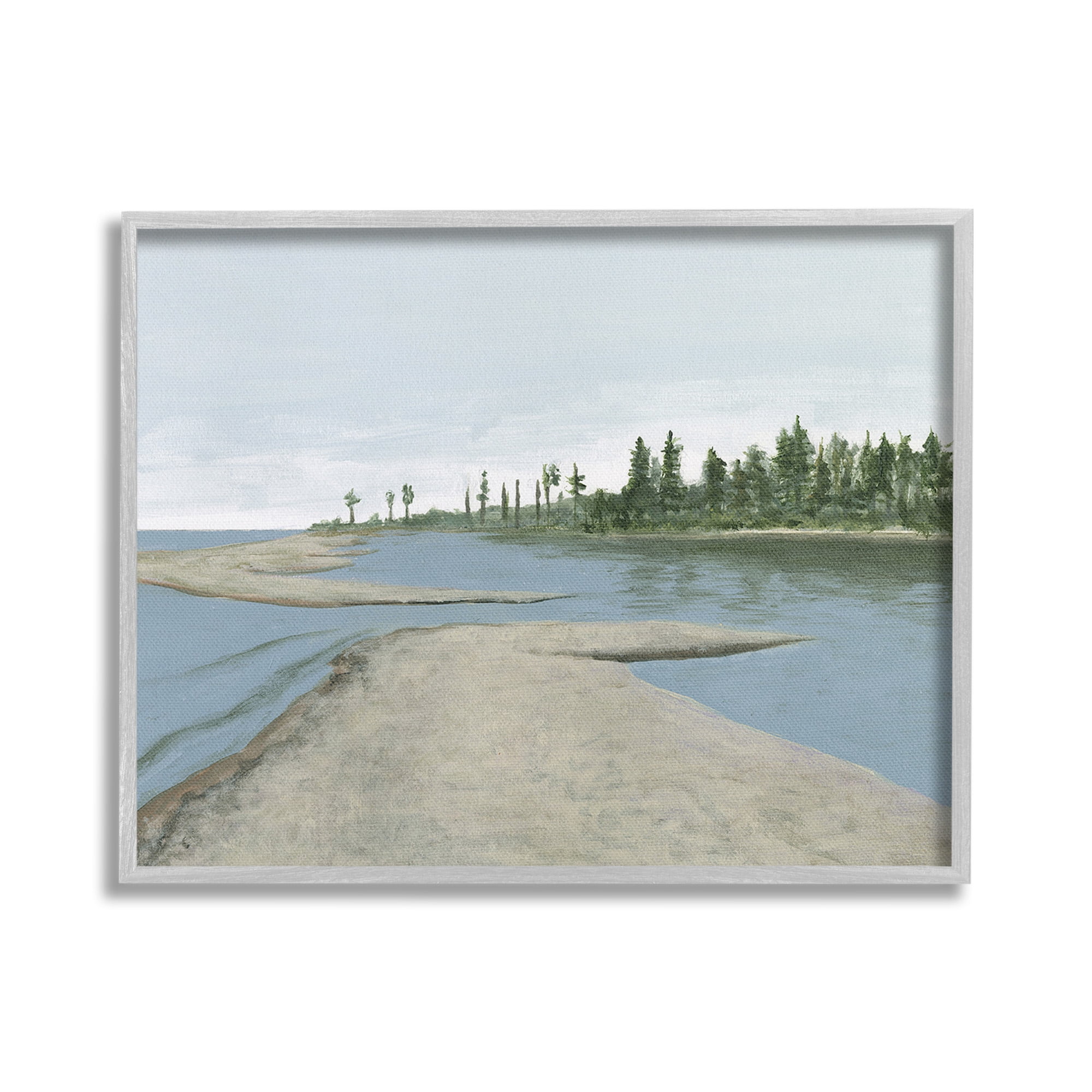 Stupell Industries Lake Waterfront Scenery Landscape Painting Gray Framed Art Print Wall Art, 20 x 16