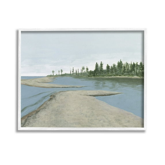 Stupell Industries Lake Waterfront Scenery Landscape Painting White Framed Art Print Wall Art, 14 x 11