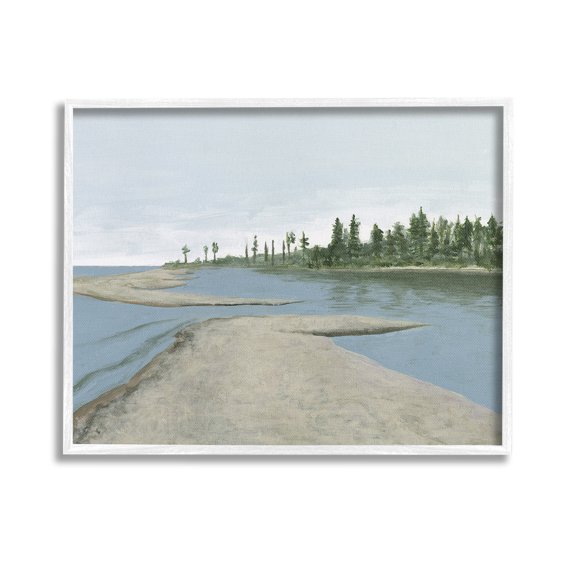 Stupell Industries Lake Waterfront Scenery Landscape Painting White Framed Art Print Wall Art, 14 x 11