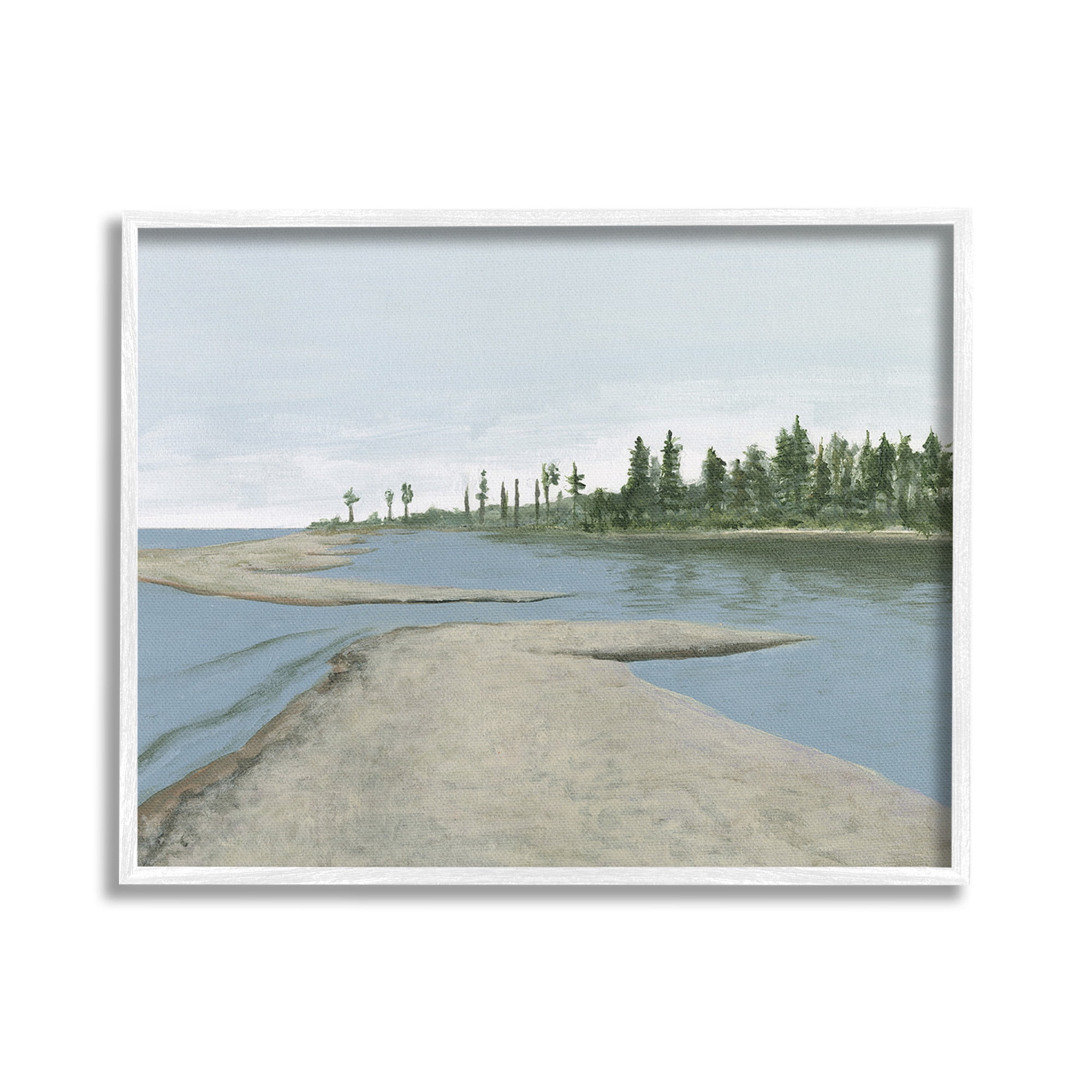 Stupell Industries Lake Waterfront Scenery Landscape Painting White Framed Art Print Wall Art, 20 x 16