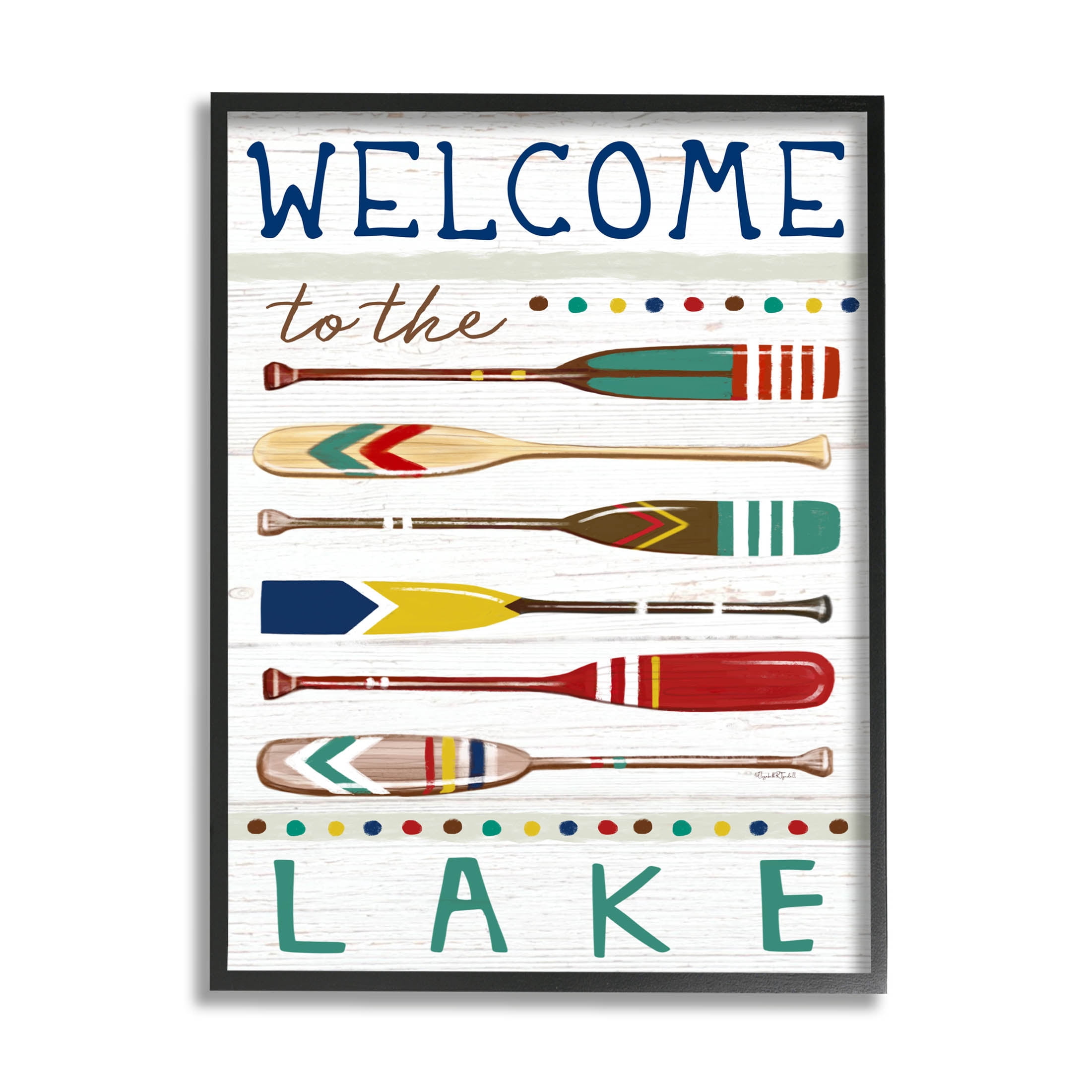 Stupell Industries Lake Welcome Sign Striped Oars Graphic Art Black Framed Art Print Wall Art, Design by Elizabeth Tyndall