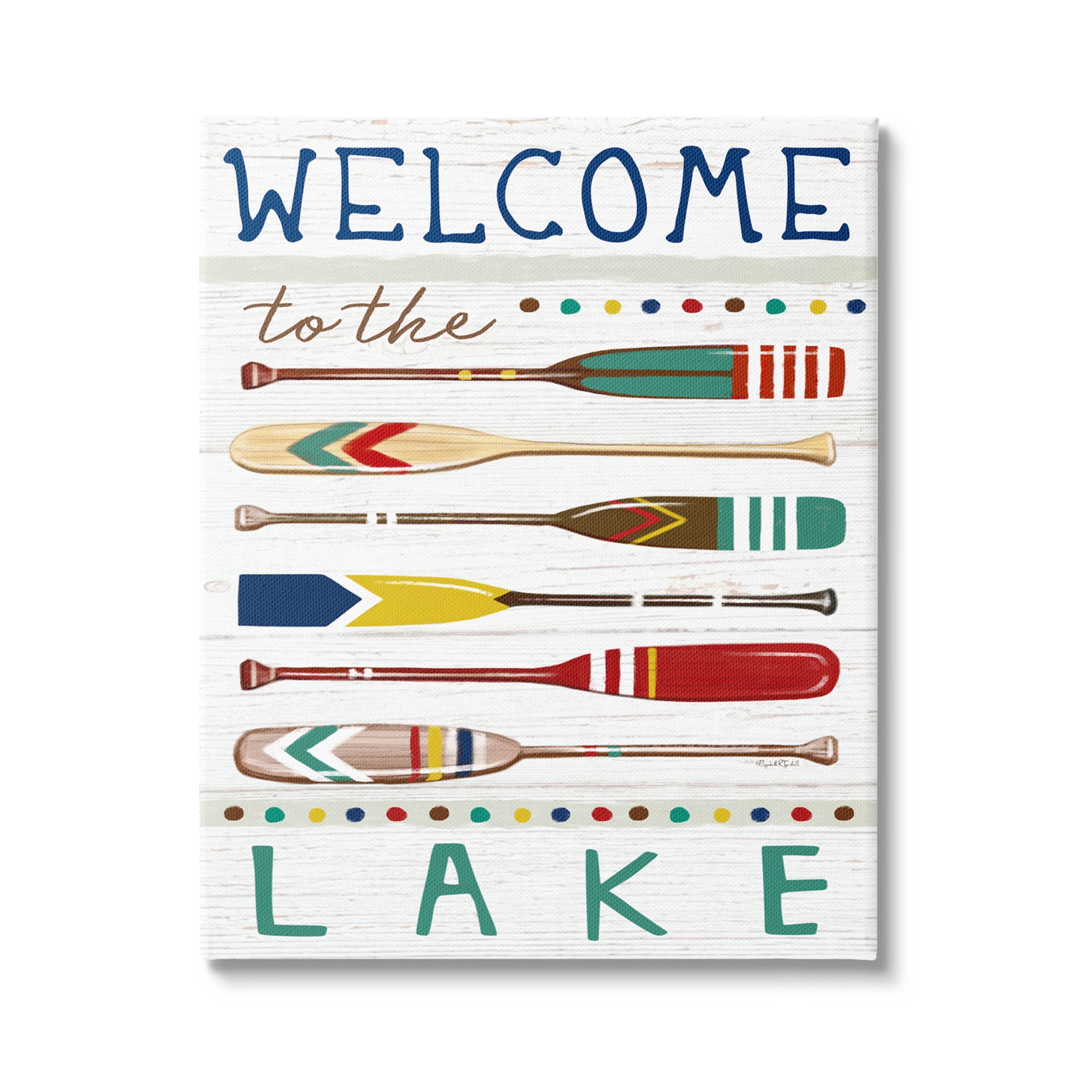 Stupell Industries Lake Welcome Sign Striped Oars Graphic Art Gallery Wrapped Canvas Print Wall Art, Design by Elizabeth Tyndall