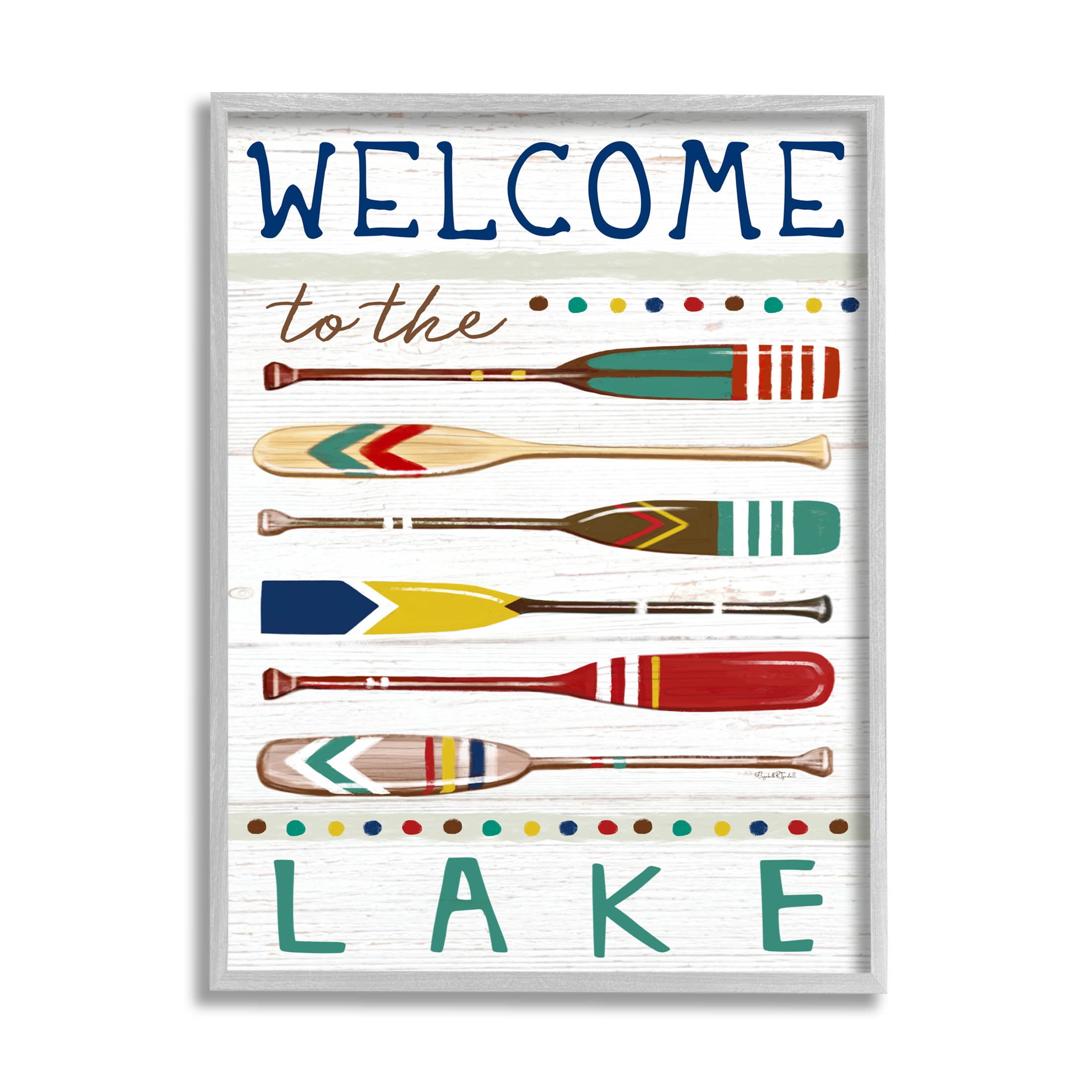 Stupell Industries Lake Welcome Sign Striped Oars Graphic Art Gray Framed Art Print Wall Art, Design by Elizabeth Tyndall