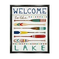 Stupell Industries Lake Welcome Sign Striped Oars Graphic Art Jet Black Floating Framed Canvas Print Wall Art, Design by Elizabeth Tyndall